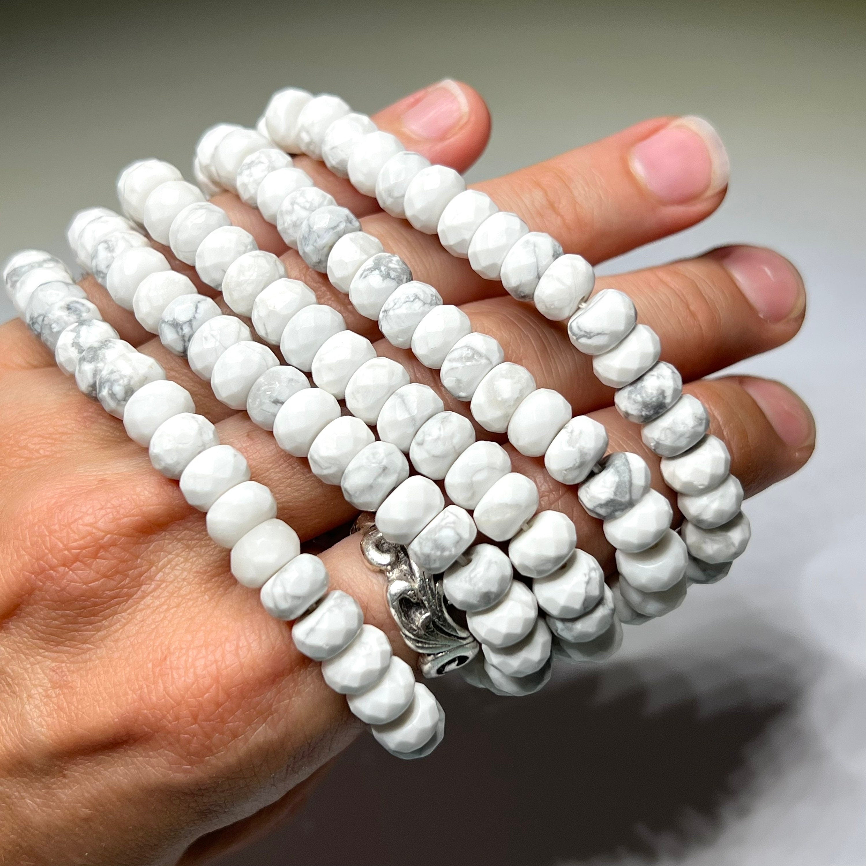 Howlite Crystal Bracelet, Faceted Rondelle Beaded Bracelet