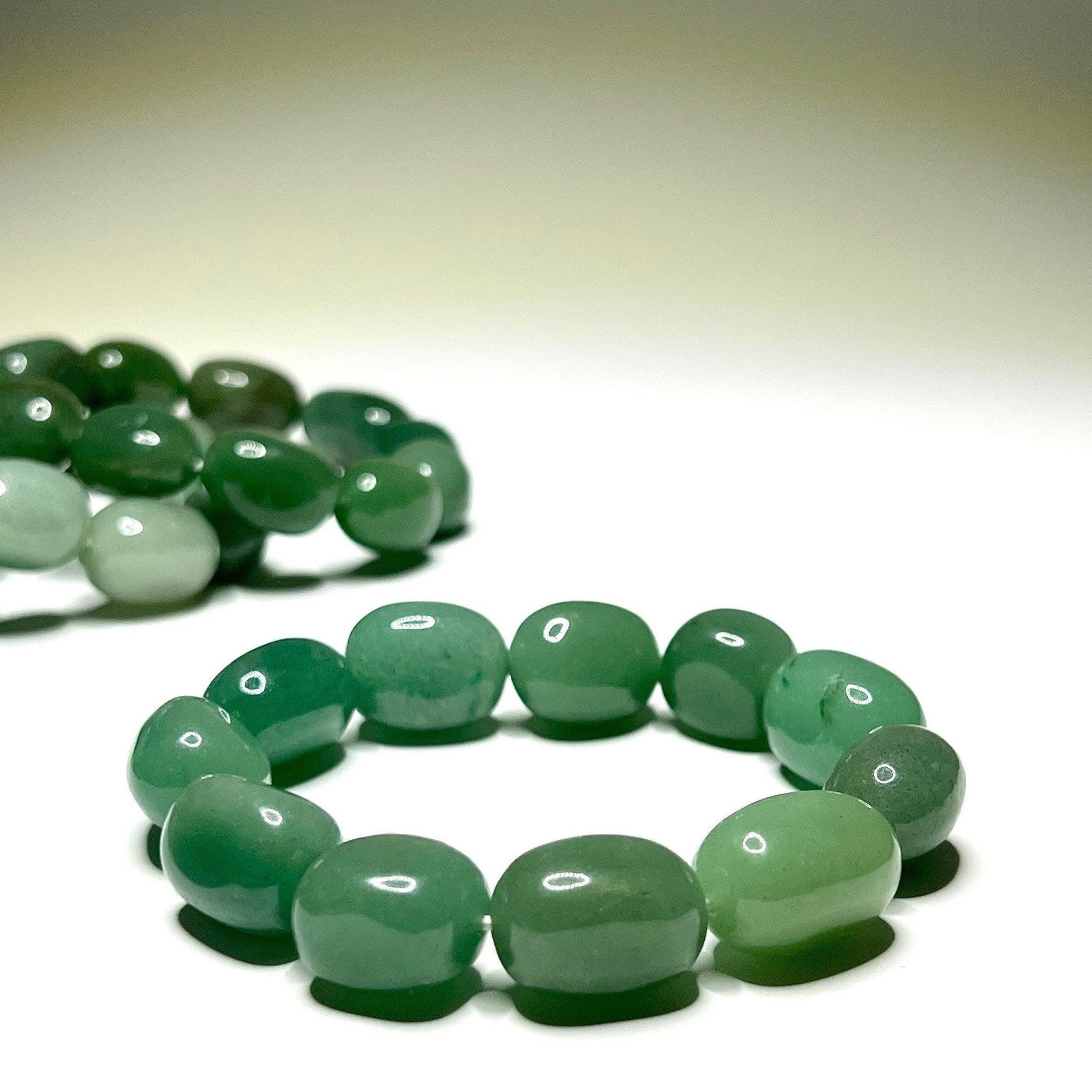 Green Aventurine Crystal Bracelet, Jelly Bean Gemstone Beaded Bracelet
