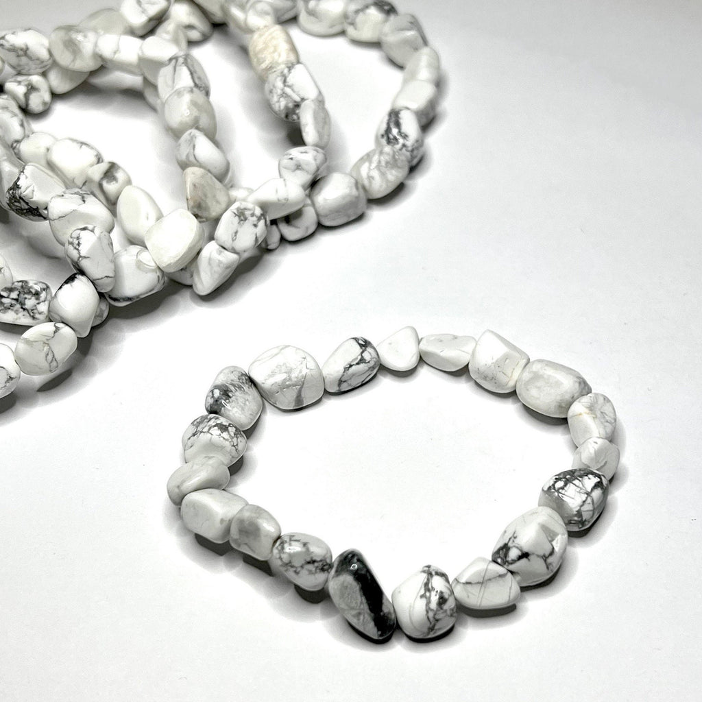 Howlite Tumbled Crystal Bracelet: Gemstone Beaded Stretch Bracelet