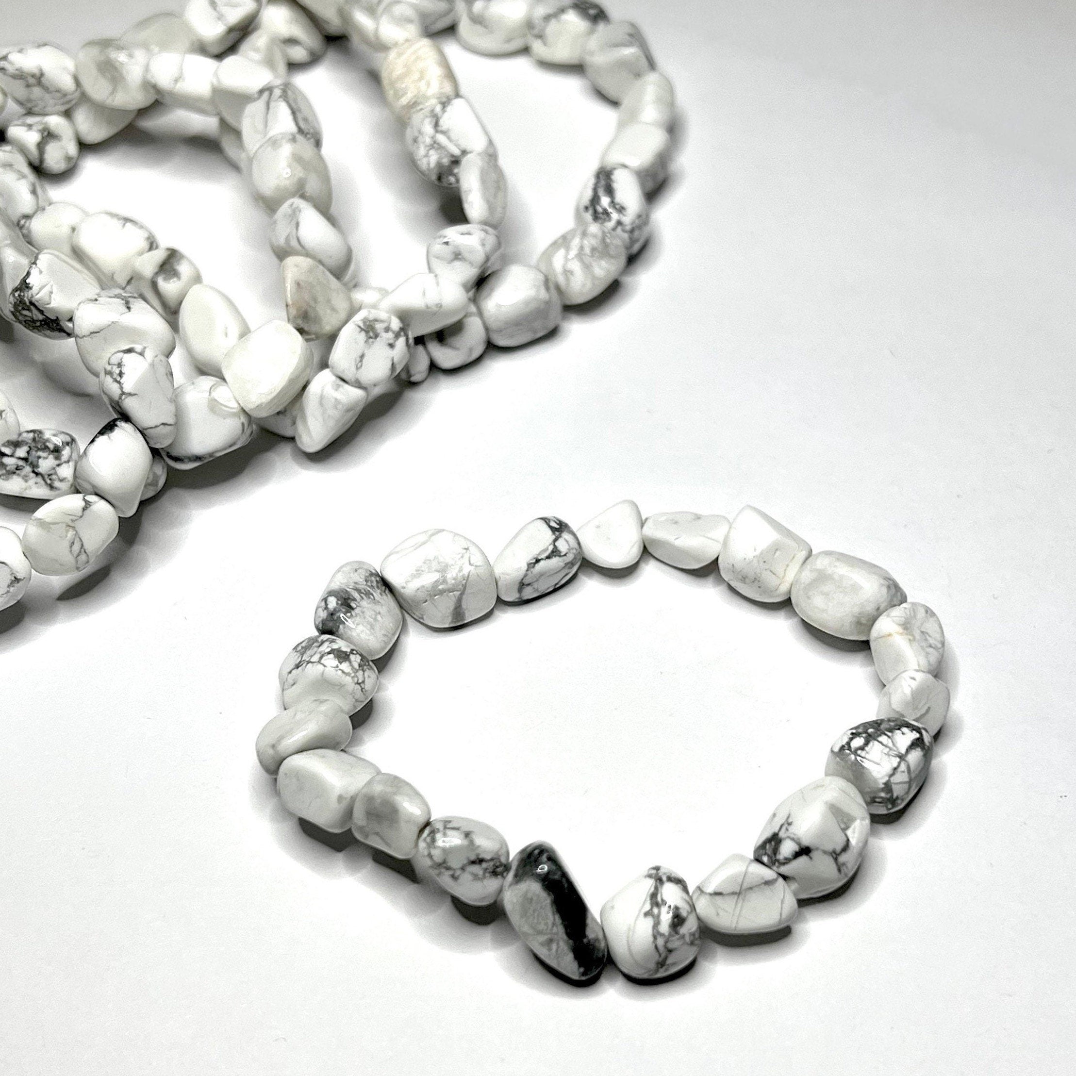 Howlite Tumbled Crystal Bracelet: Gemstone Beaded Stretch Bracelet