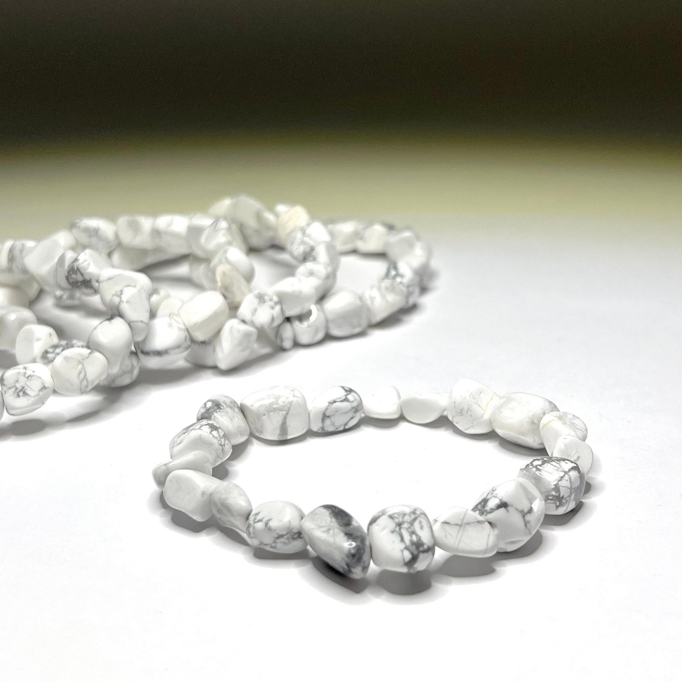 Howlite Tumbled Crystal Bracelet: Gemstone Beaded Stretch Bracelet