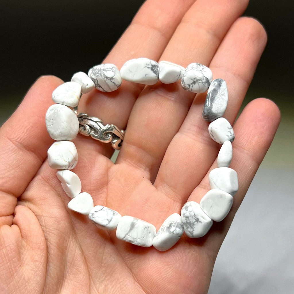 Howlite Tumbled Crystal Bracelet: Gemstone Beaded Stretch Bracelet