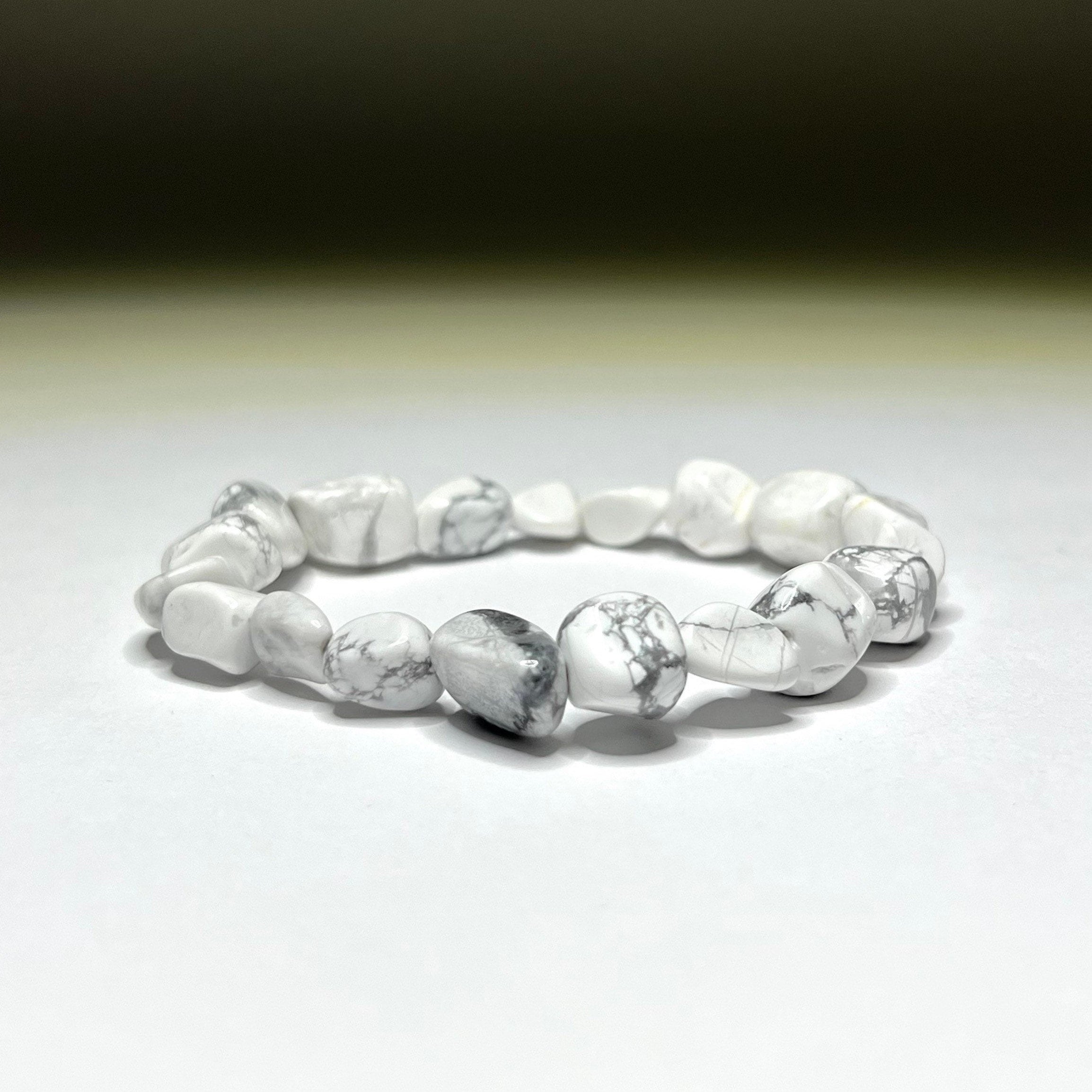 Howlite Tumbled Crystal Bracelet: Gemstone Beaded Stretch Bracelet