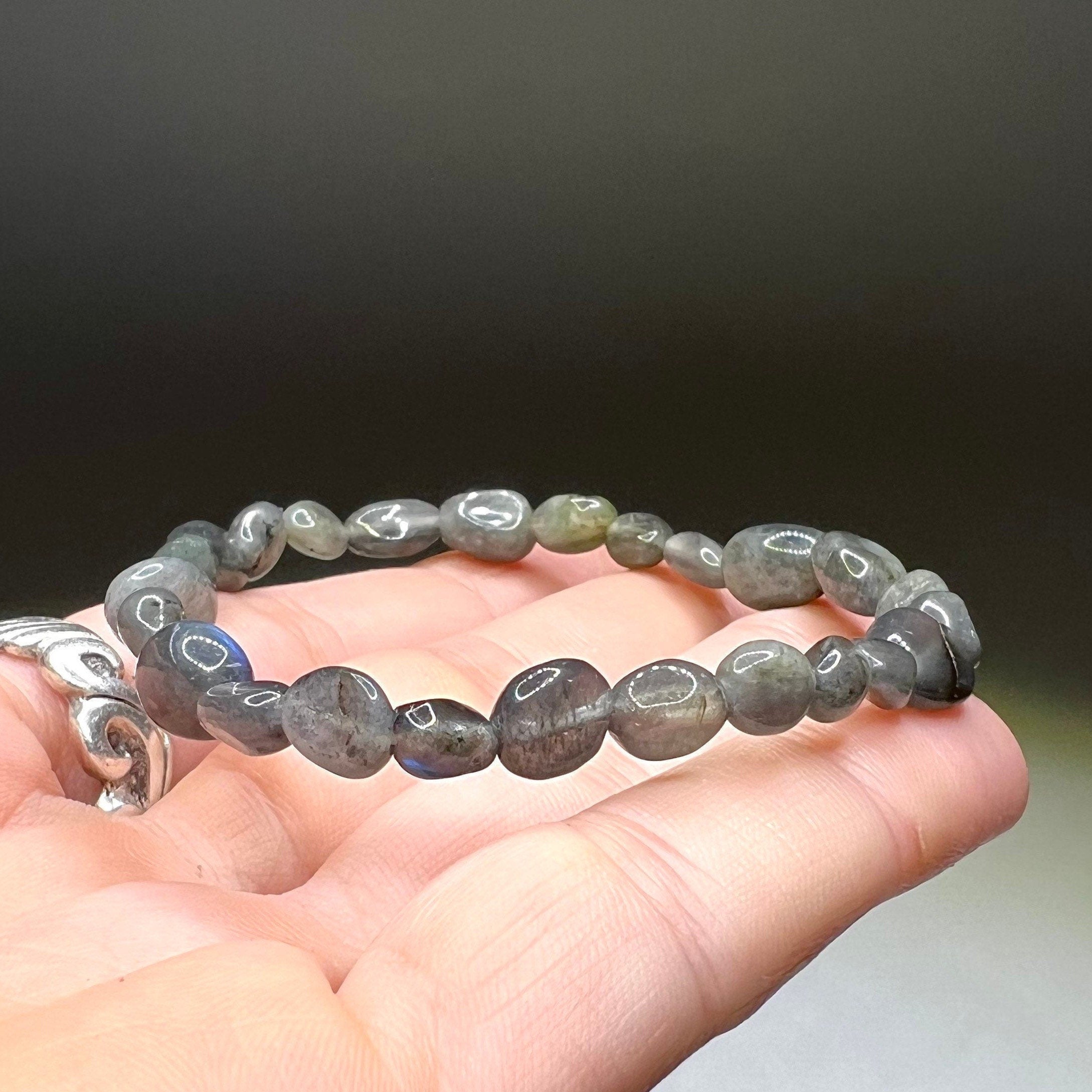 Labradorite Crystal Bracelet: Tumbled Gemstone Stretch Bracelet