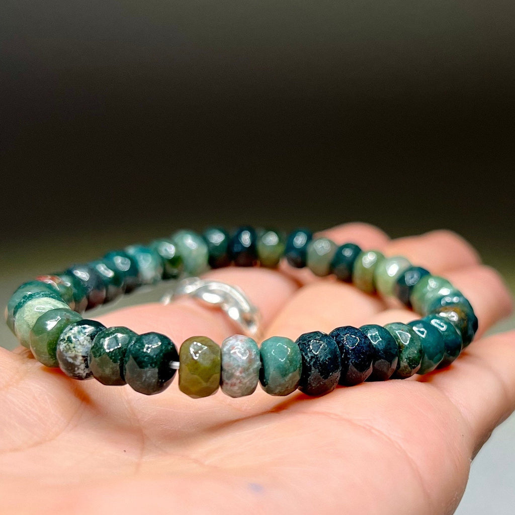 Moss Agate Crystal Bracelet: Choose 4mm or 8mm Rondelle Gemstone Beads