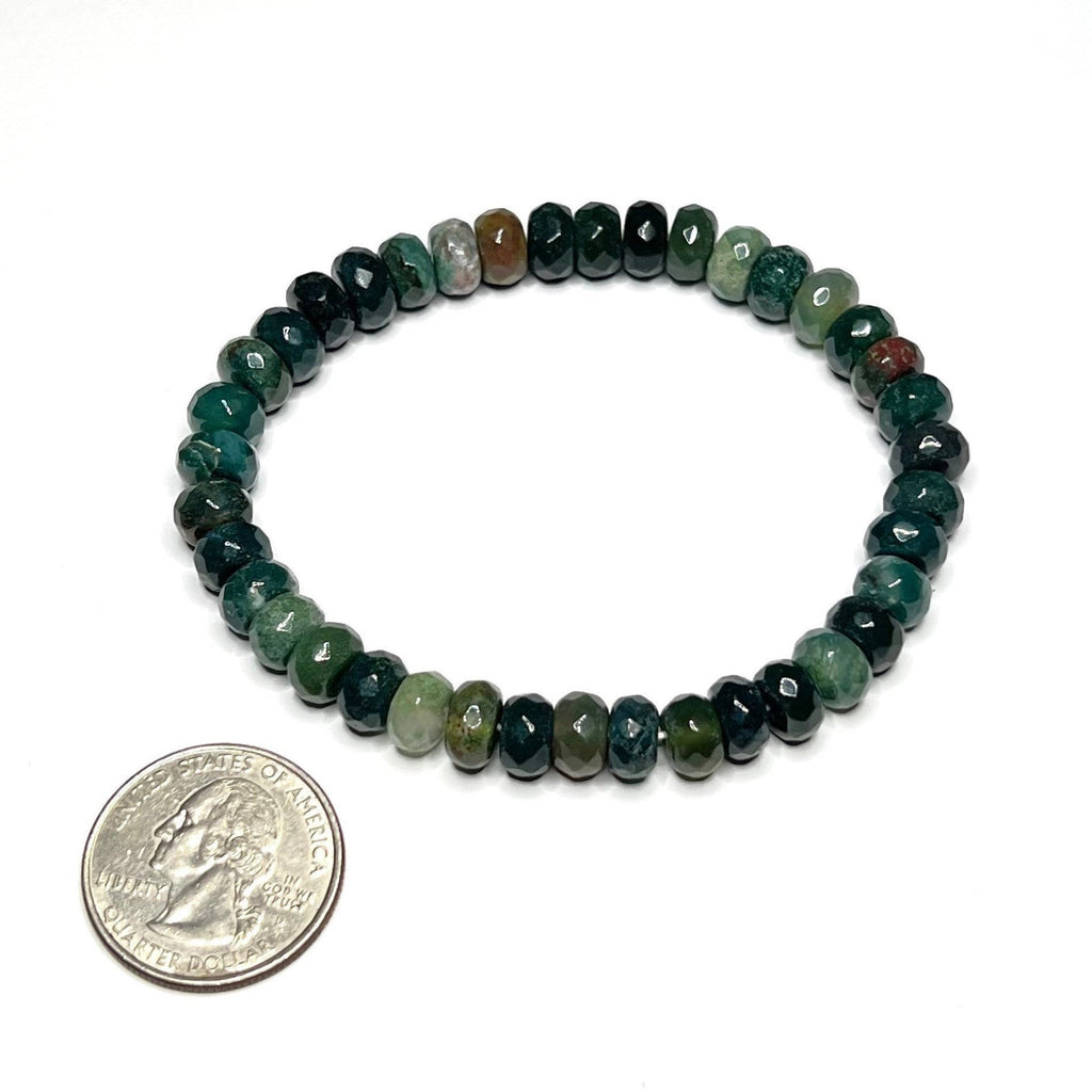 Moss Agate Crystal Bracelet: Choose 4mm or 8mm Rondelle Gemstone Beads