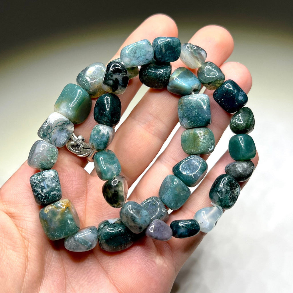 Moss Agate Crystal Bracelet: Tumbled Gemstone Beaded Bracelet