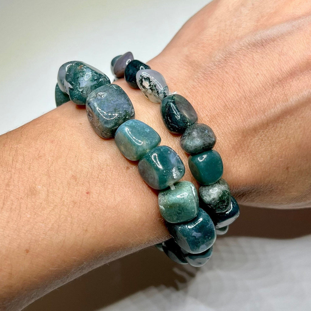 Moss Agate Crystal Bracelet: Tumbled Gemstone Beaded Bracelet