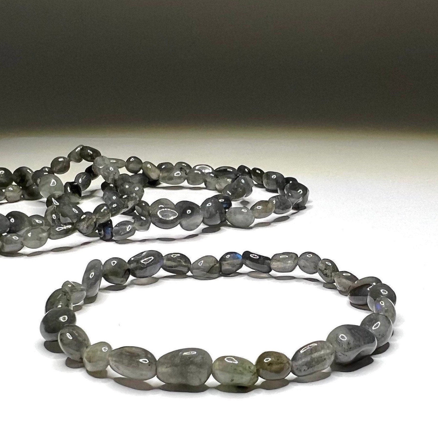 Labradorite Crystal Bracelet: Tumbled Gemstone Stretch Bracelet