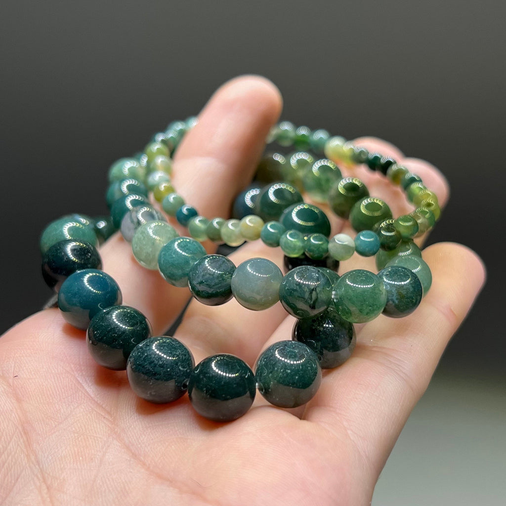 Moss Agate Crystal Bracelet: Gemstone Beaded Stretch Bracelet