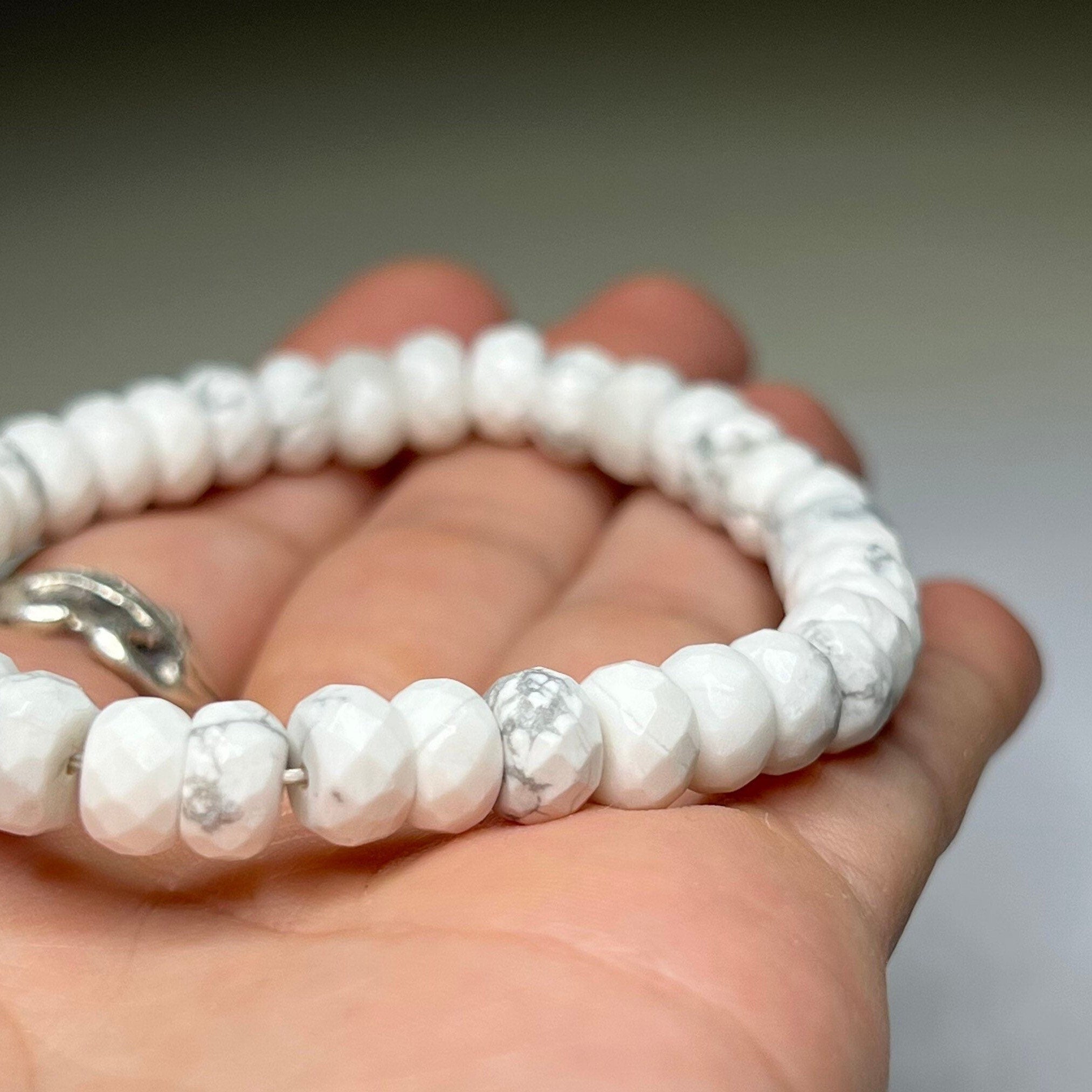 Howlite Crystal Bracelet, Faceted Rondelle Beaded Bracelet