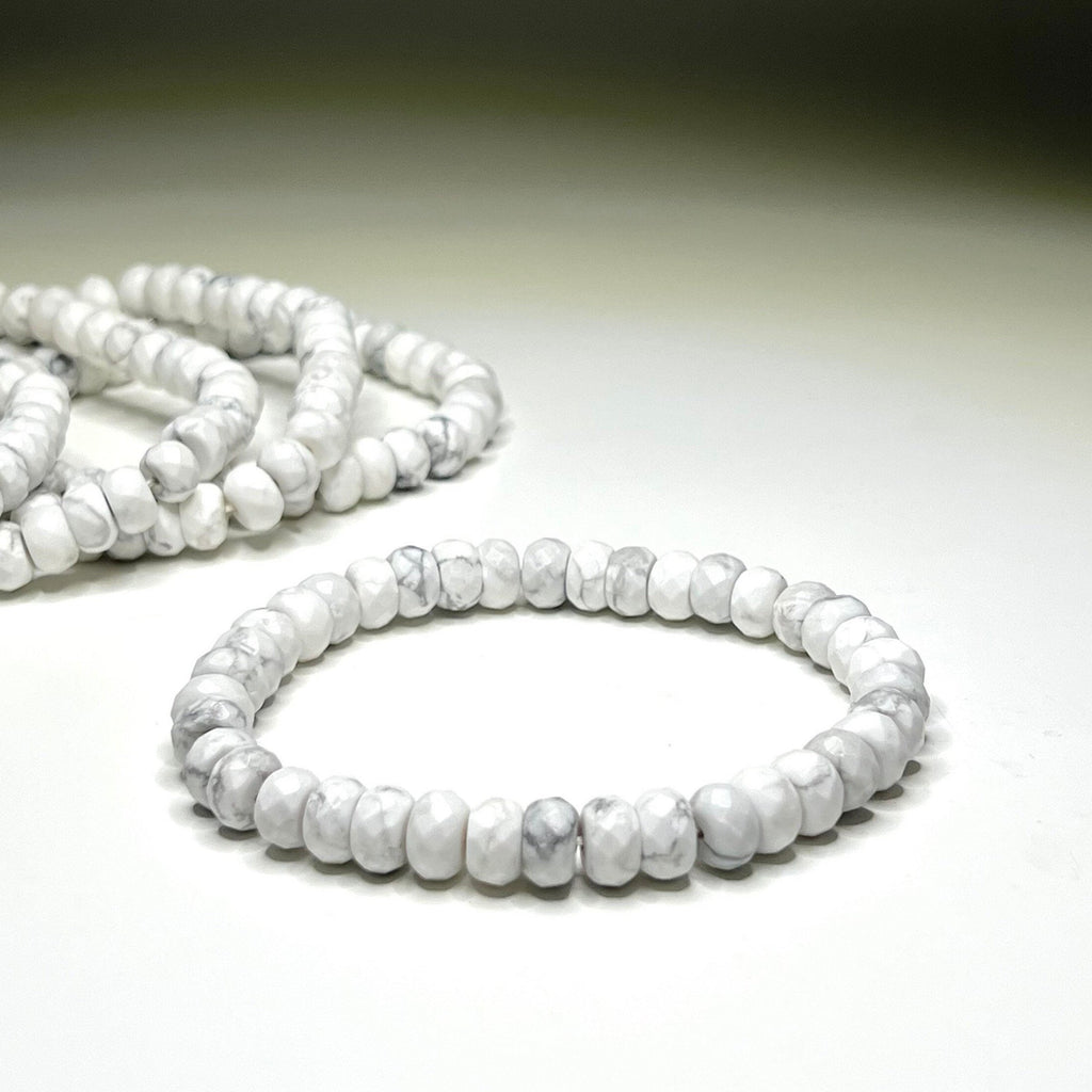 Howlite Crystal Bracelet, Faceted Rondelle Beaded Bracelet