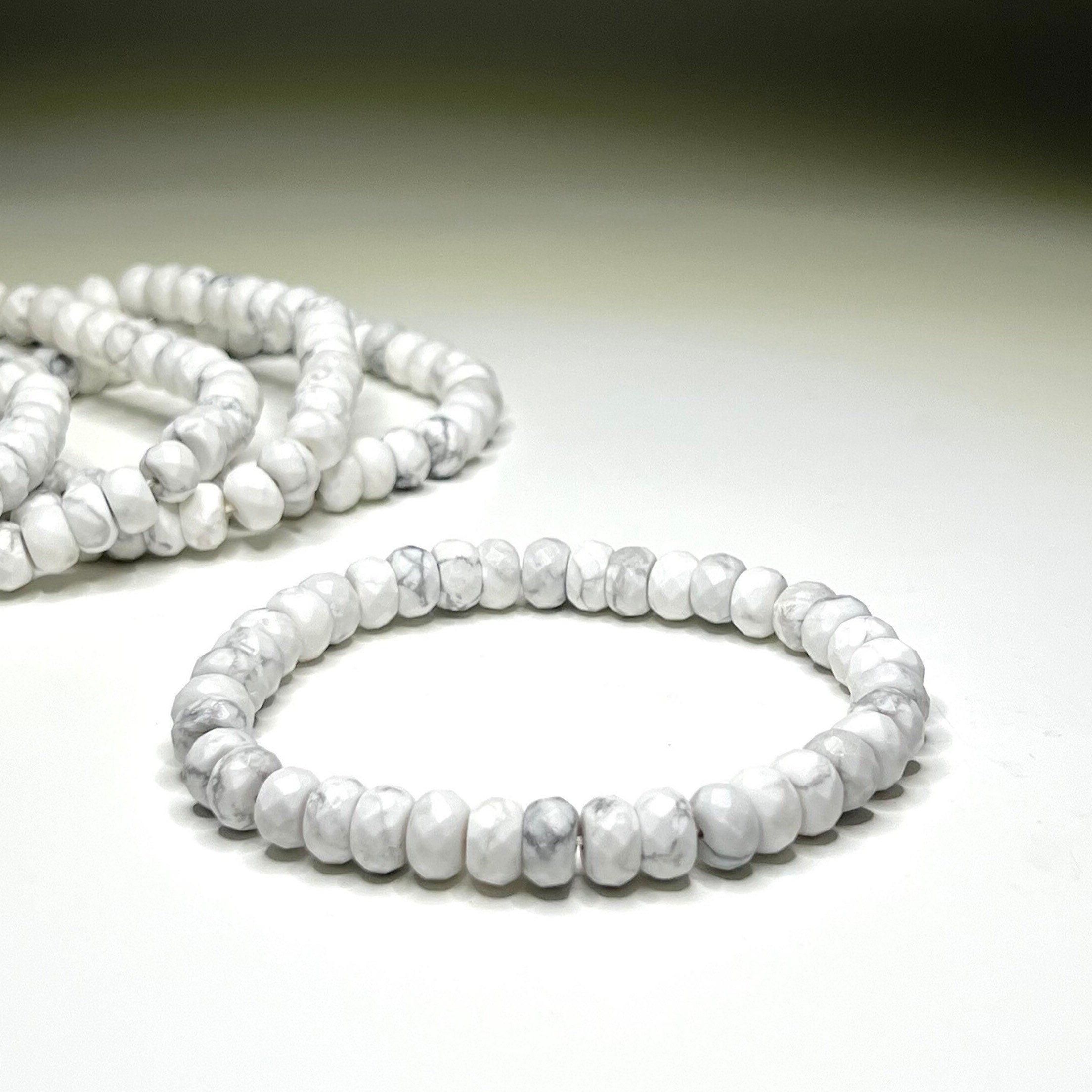 Howlite Crystal Bracelet, Faceted Rondelle Beaded Bracelet