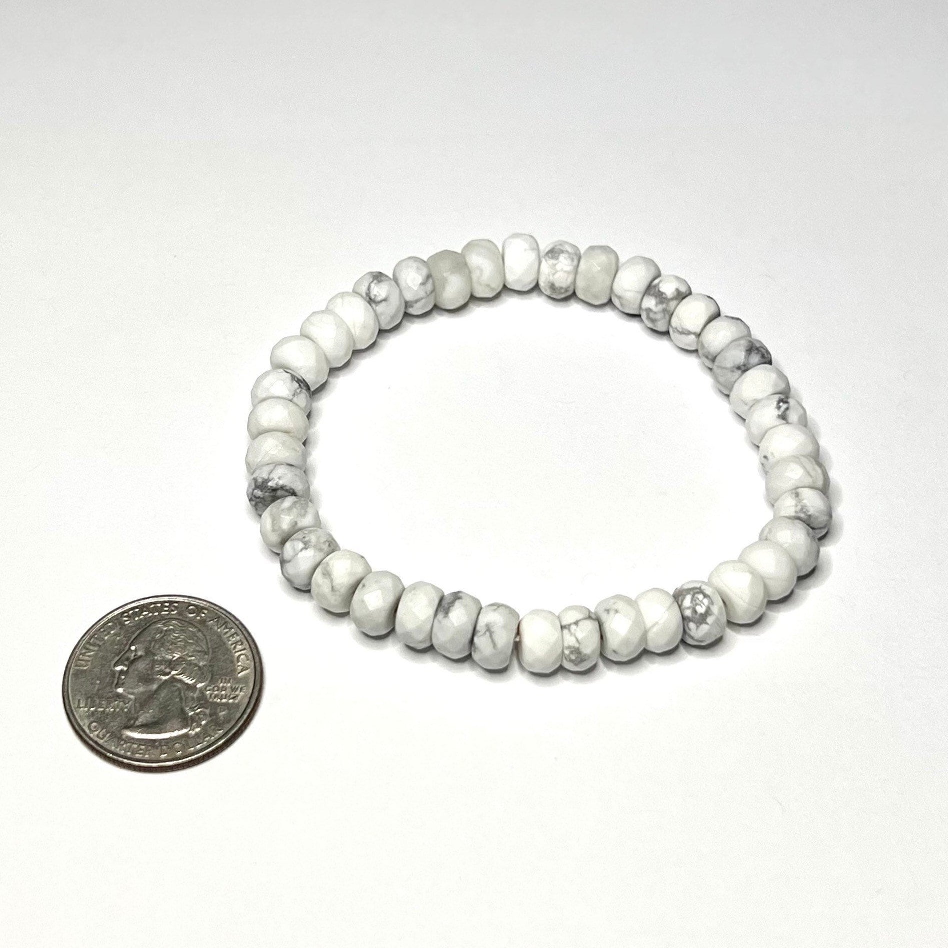 Howlite Crystal Bracelet, Faceted Rondelle Beaded Bracelet