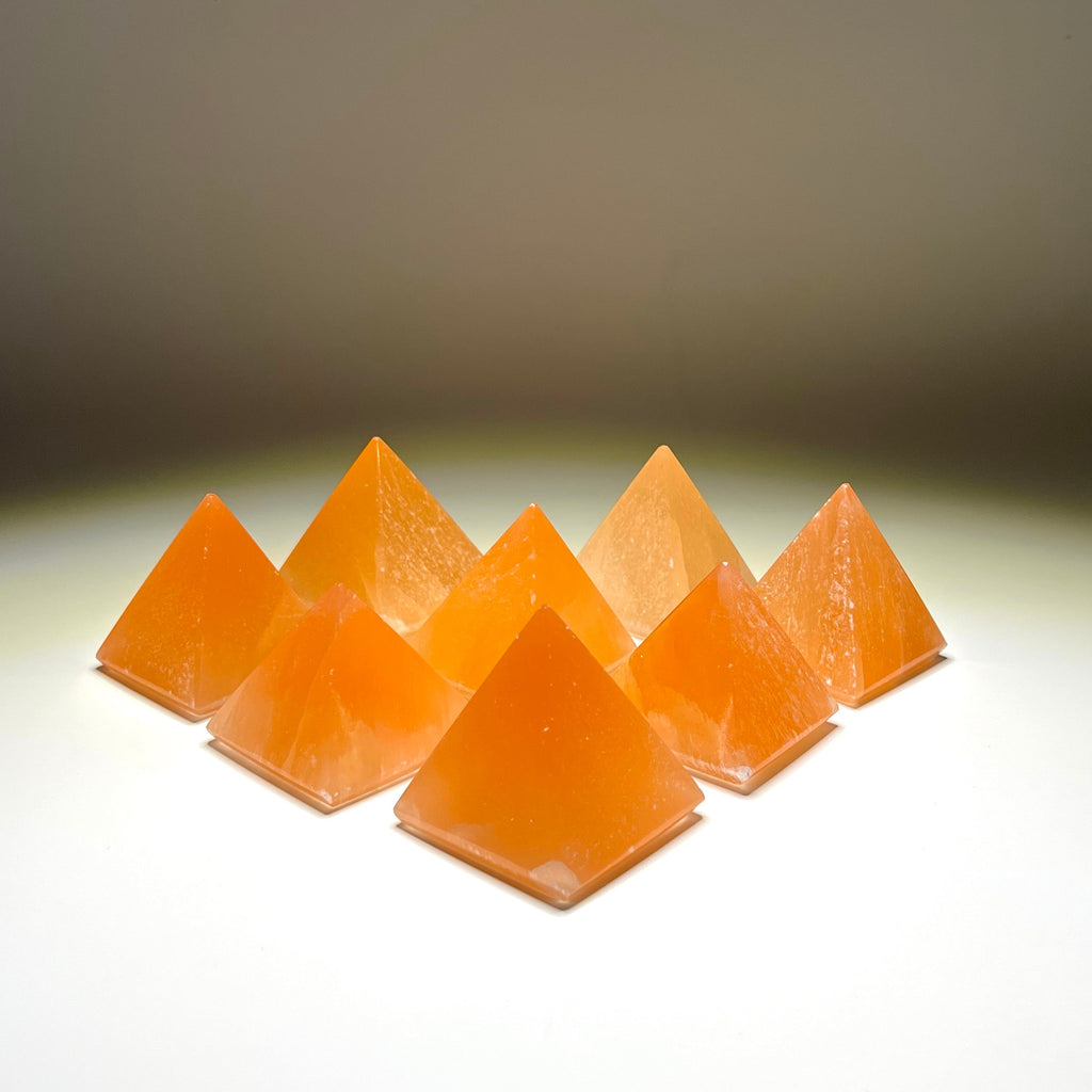 Orange Selenite Crystal Pyramid, Selenite Pyramid Charging Station
