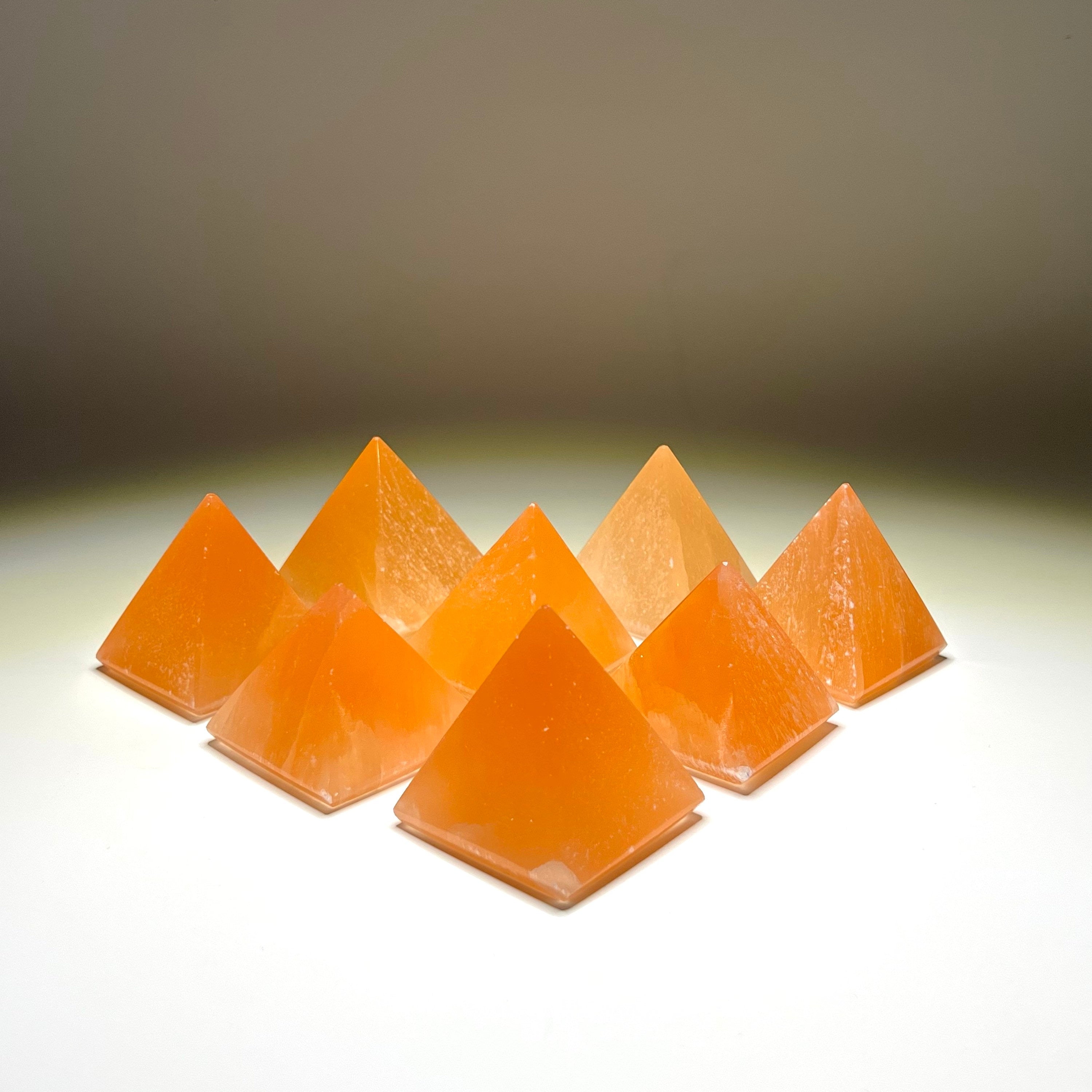 Orange Selenite Crystal Pyramid, Selenite Pyramid Charging Station