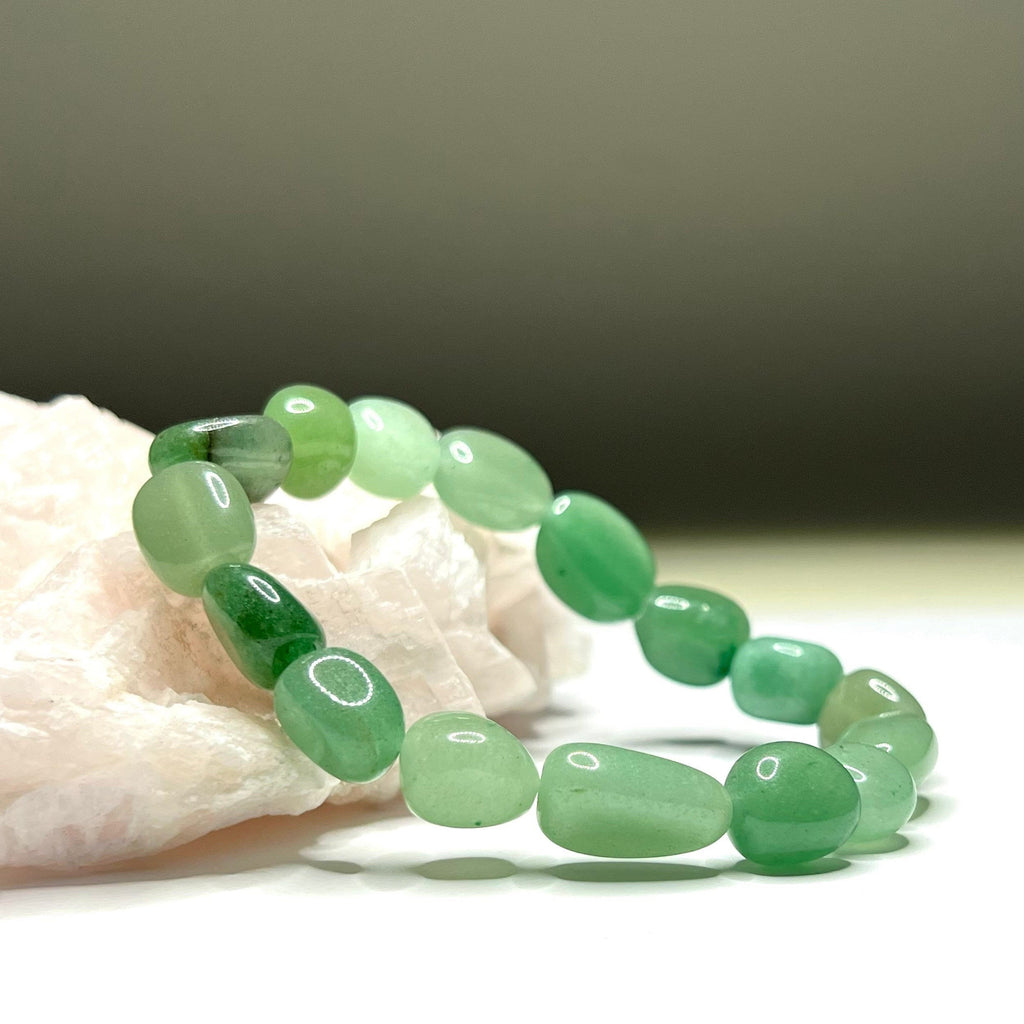 Green Aventurine Tumbled Crystal Bracelet: Gemstone Beaded Stretch Bracelet