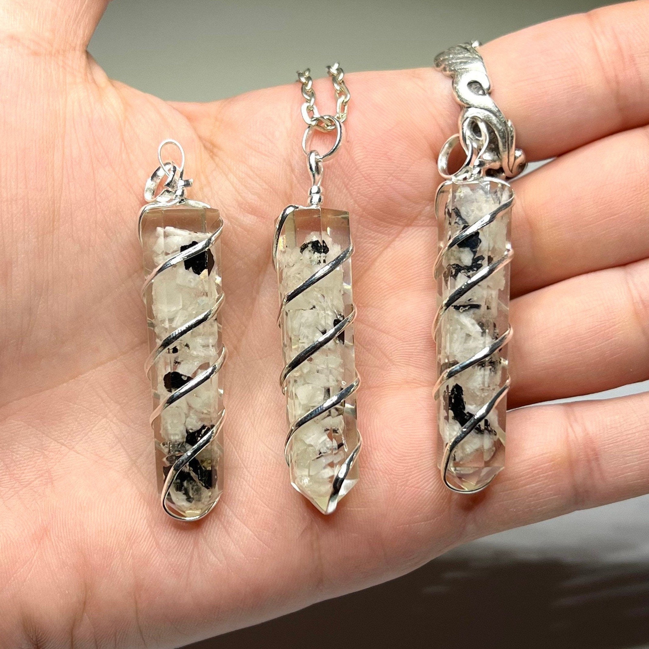 Moonstone in Orgonite Wire Wrapped Pendant Necklace