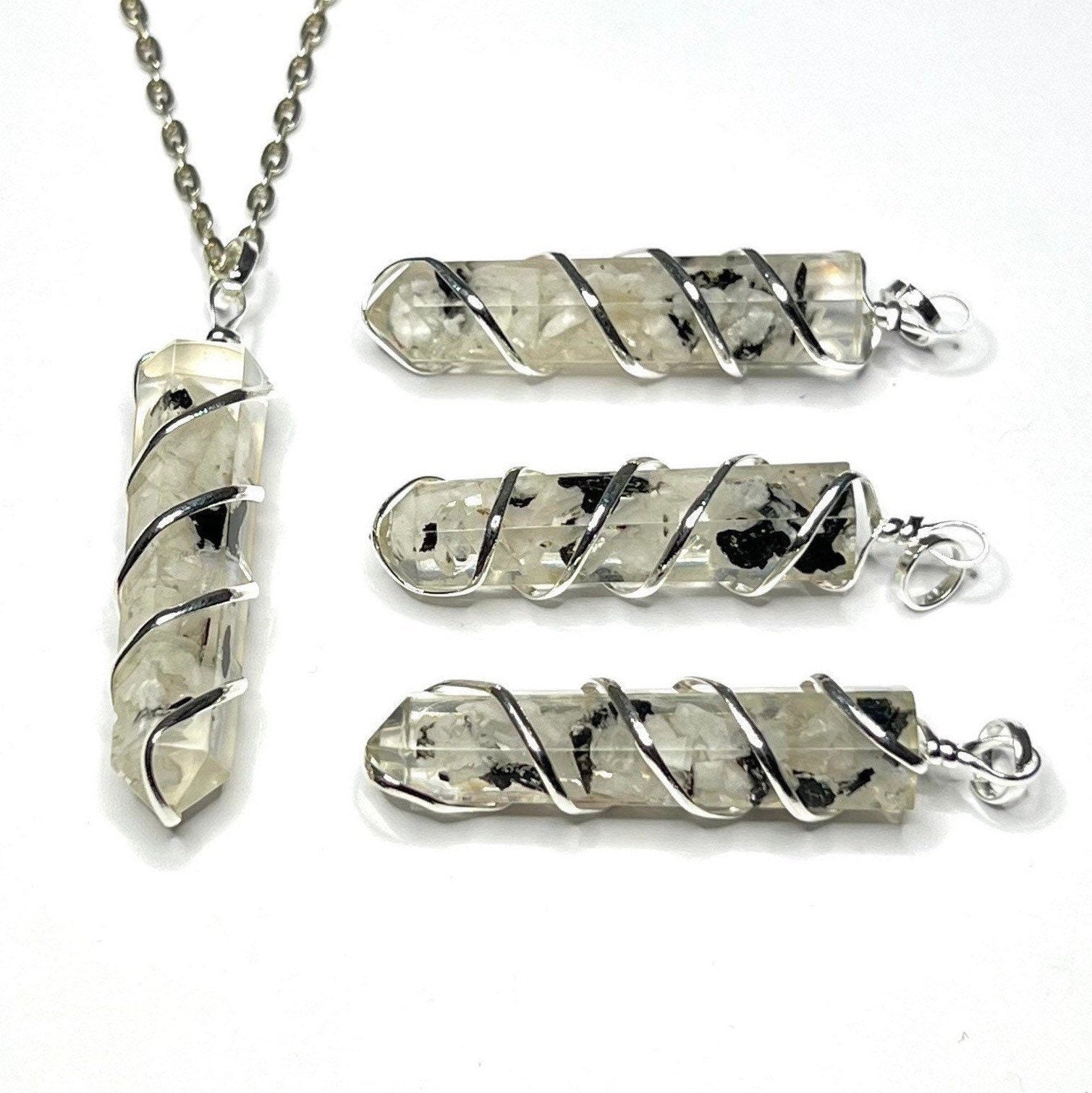 Moonstone in Orgonite Wire Wrapped Pendant Necklace
