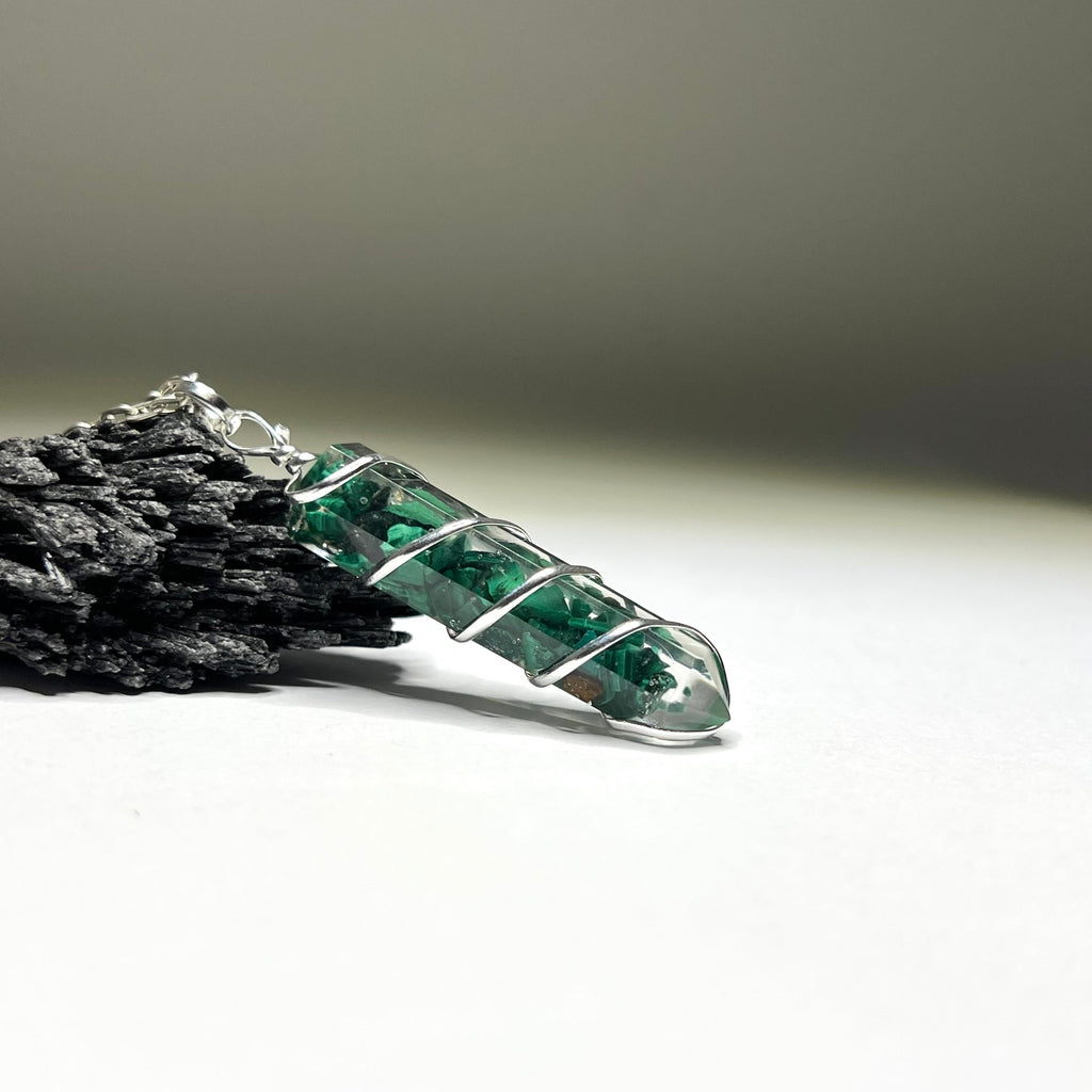 Malachite in Orgonite Wire Wrapped Pendant Necklace