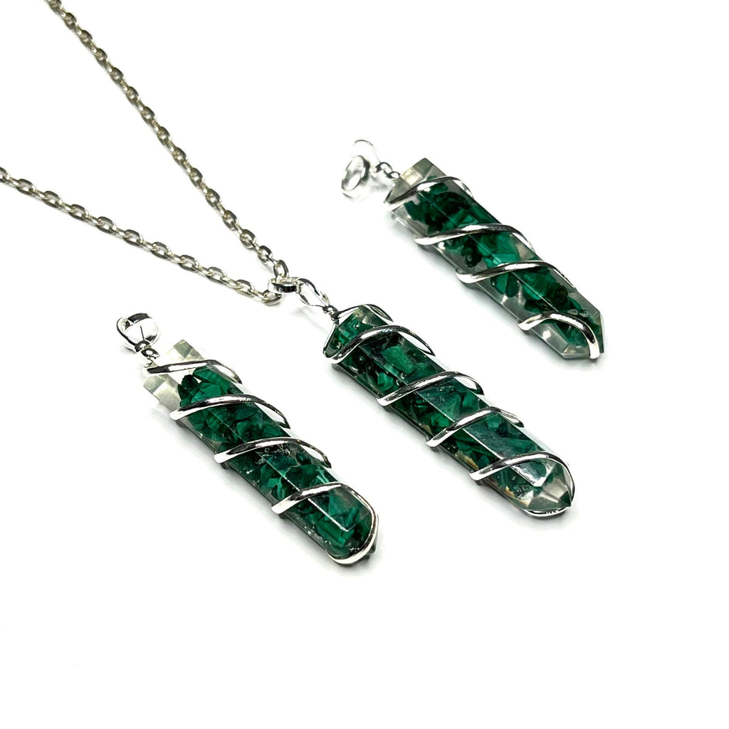 Malachite in Orgonite Wire Wrapped Pendant Necklace