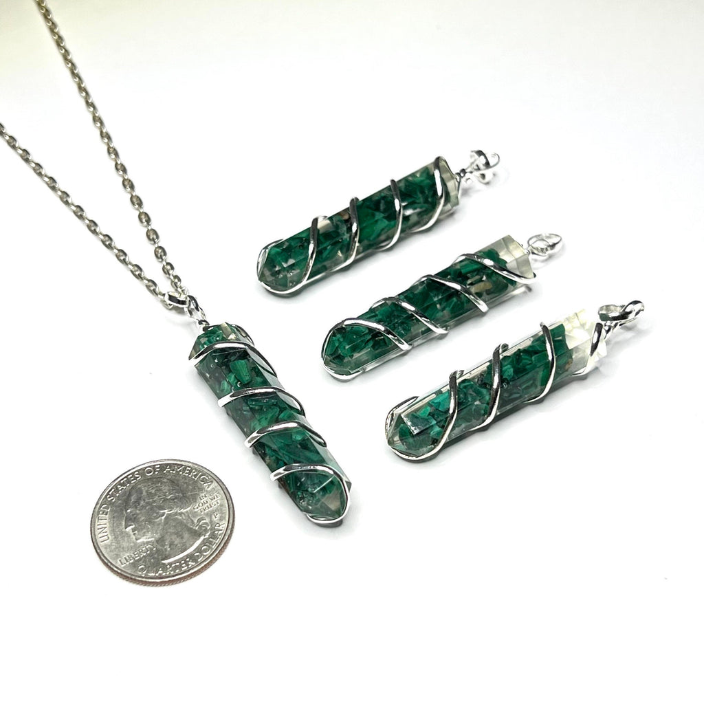 Malachite in Orgonite Wire Wrapped Pendant Necklace