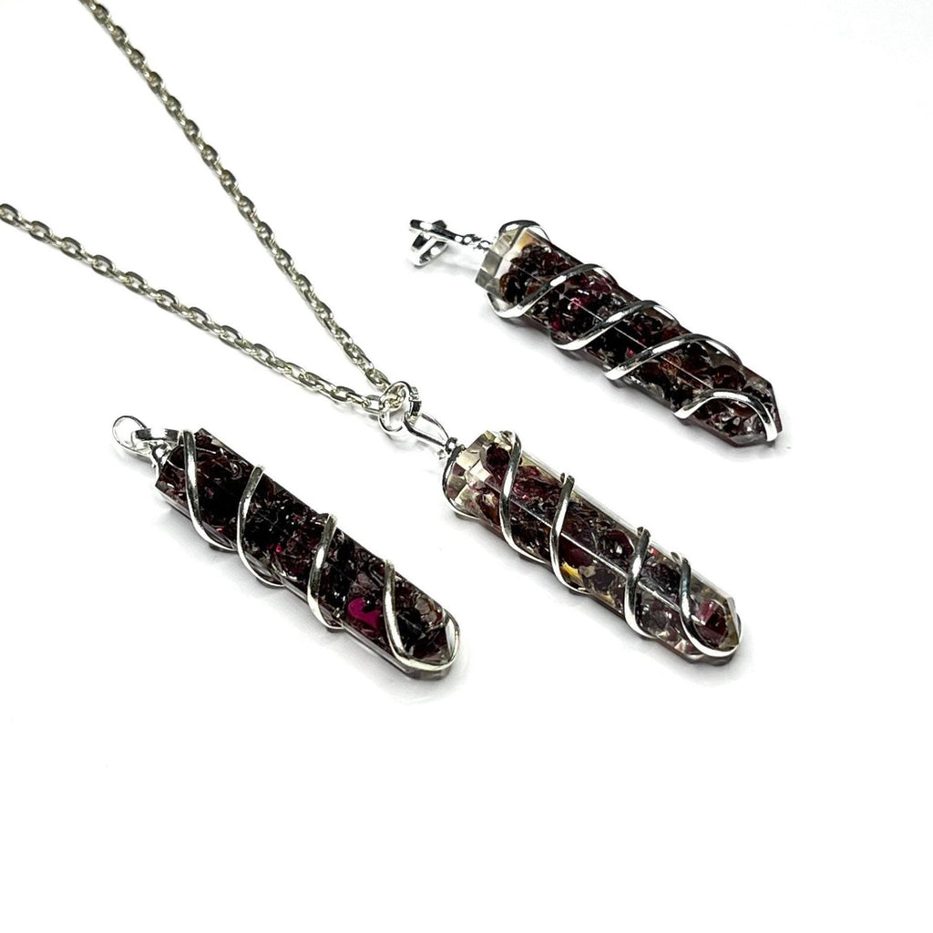 Garnet in Orgonite Wire Wrapped Pendant Necklace