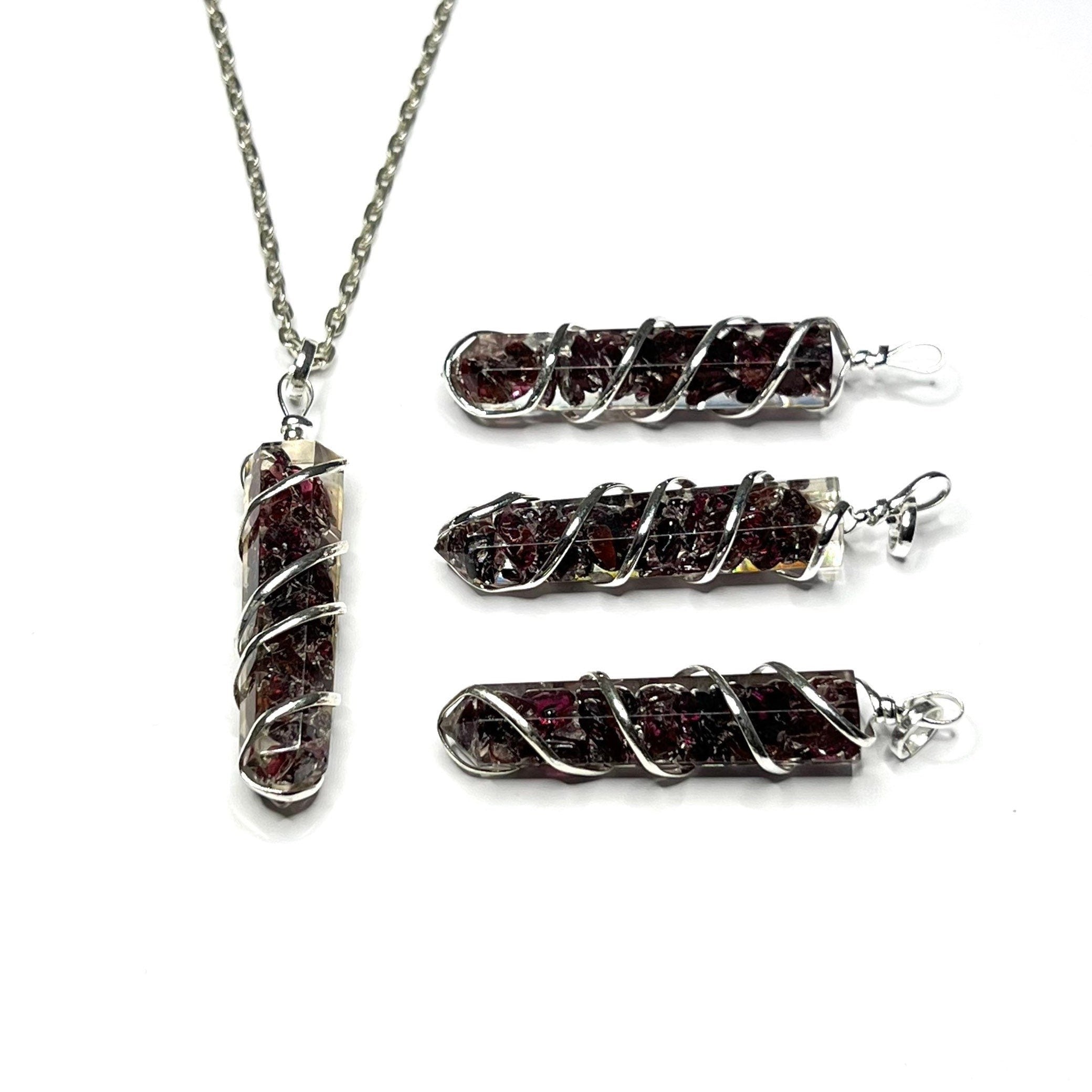Garnet in Orgonite Wire Wrapped Pendant Necklace