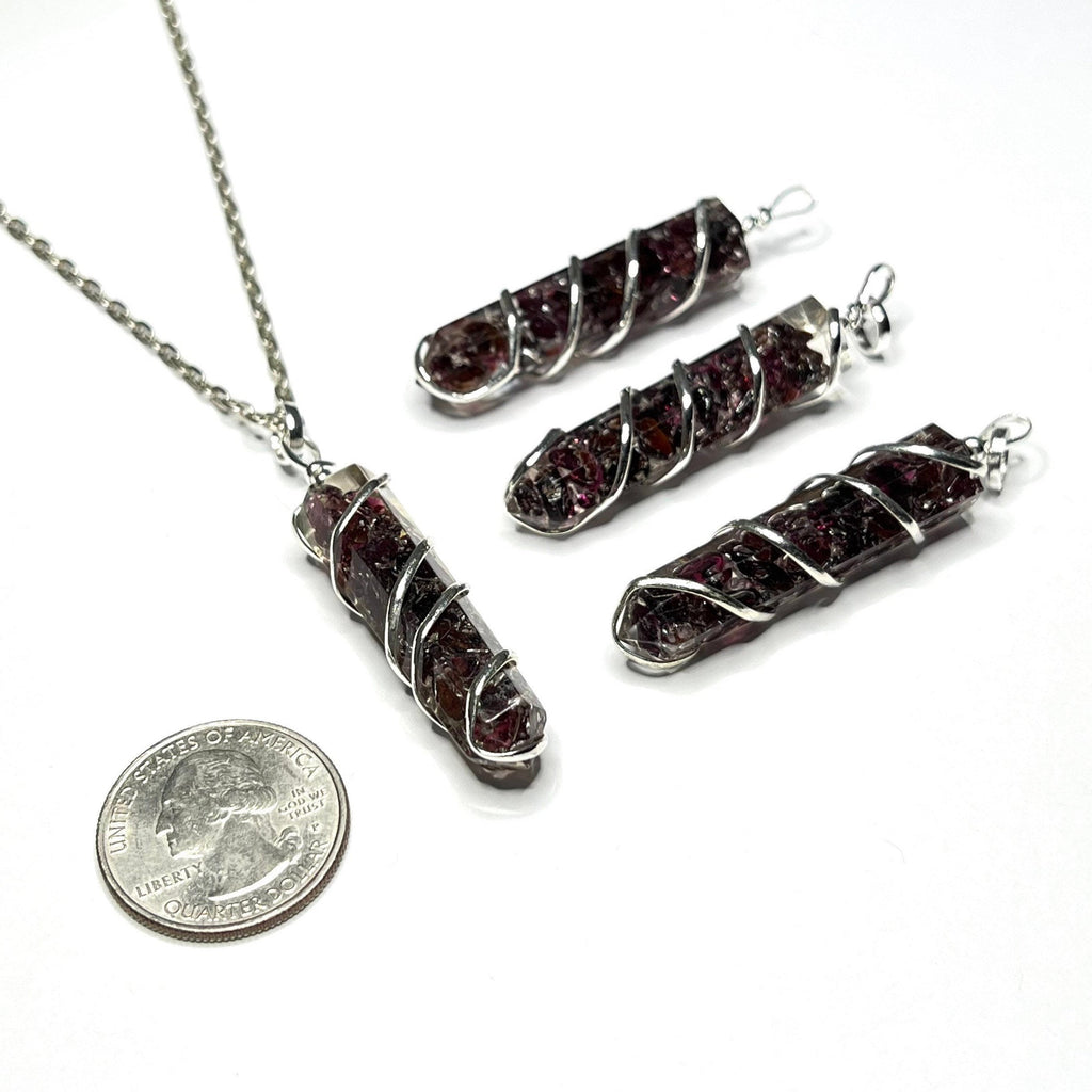 Garnet in Orgonite Wire Wrapped Pendant Necklace