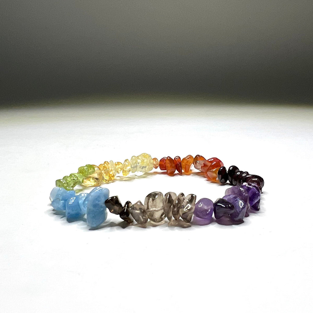 Seven Chakra Stone Chip Bracelet: Gemstone Beaded Stretch Bracelet