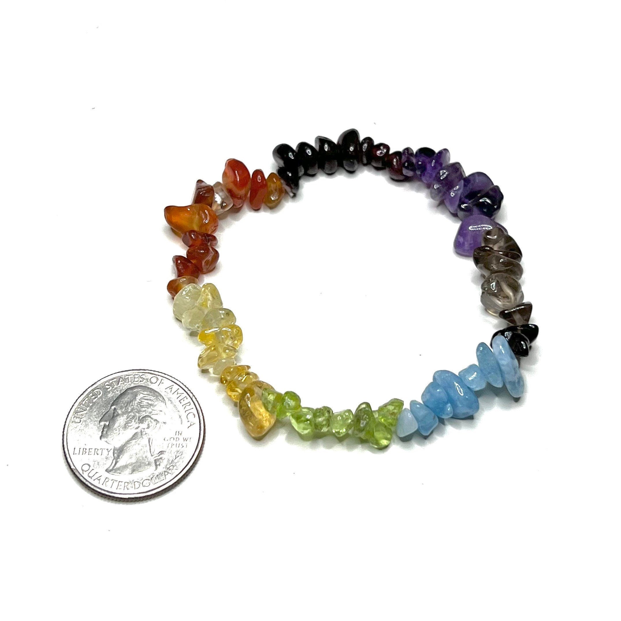 Seven Chakra Stone Chip Bracelet: Gemstone Beaded Stretch Bracelet