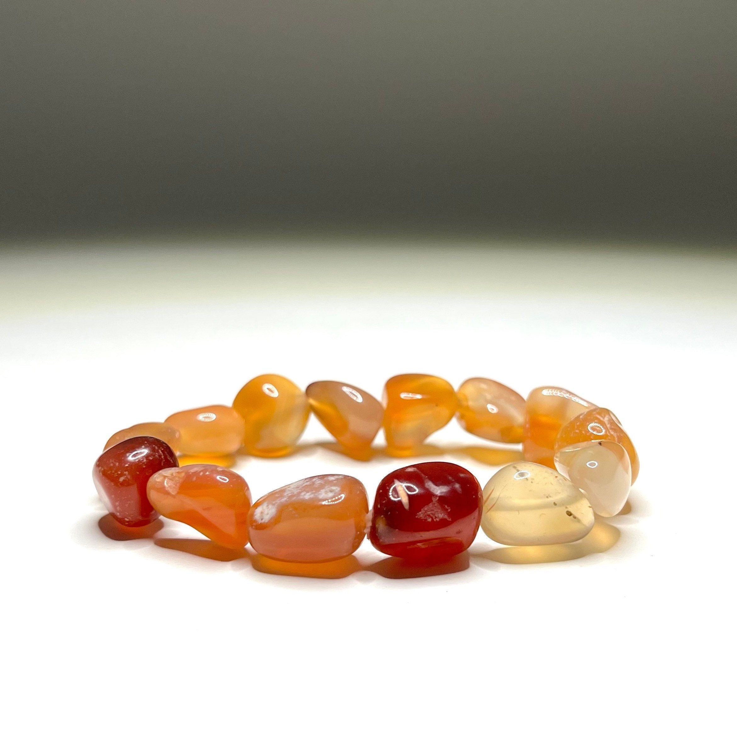 Carnelian Beaded Bracelet - Handmade Tumbled Crystal Bracelet