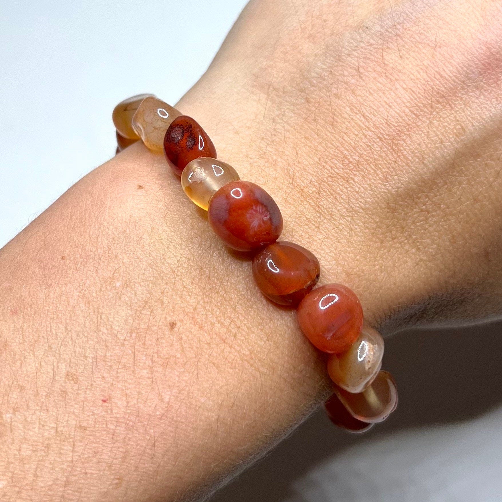 Carnelian Beaded Bracelet - Handmade Tumbled Crystal Bracelet