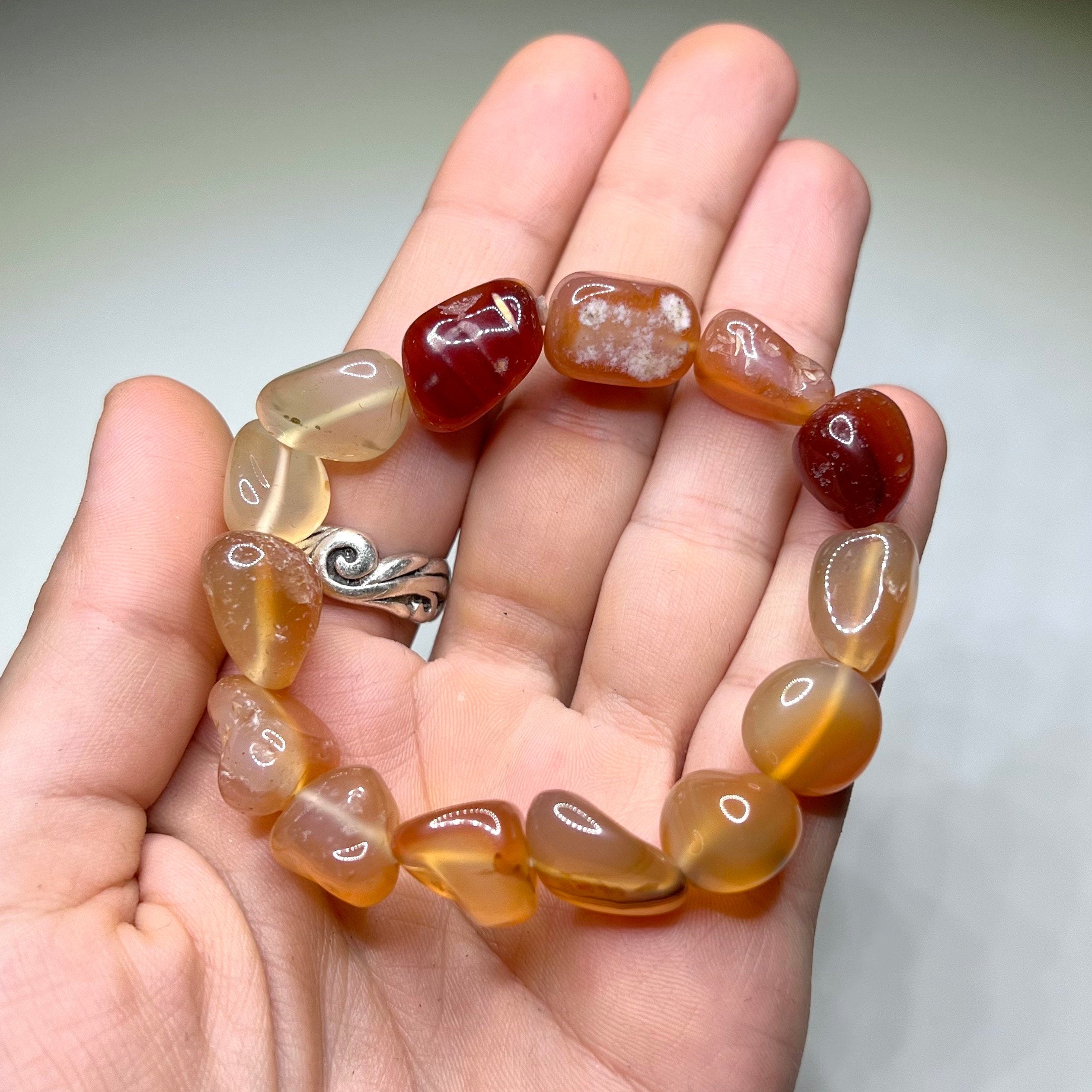 Carnelian Beaded Bracelet - Handmade Tumbled Crystal Bracelet