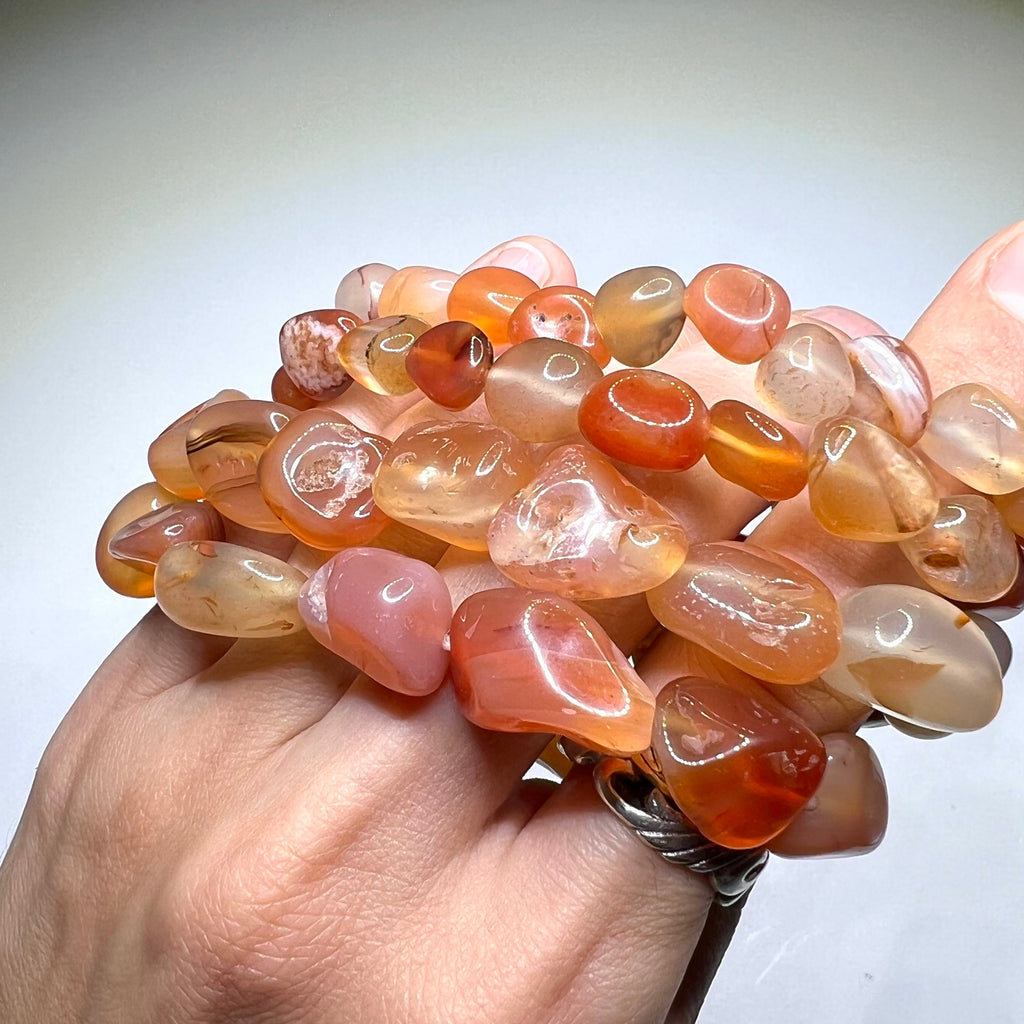 Carnelian Beaded Bracelet - Handmade Tumbled Crystal Bracelet