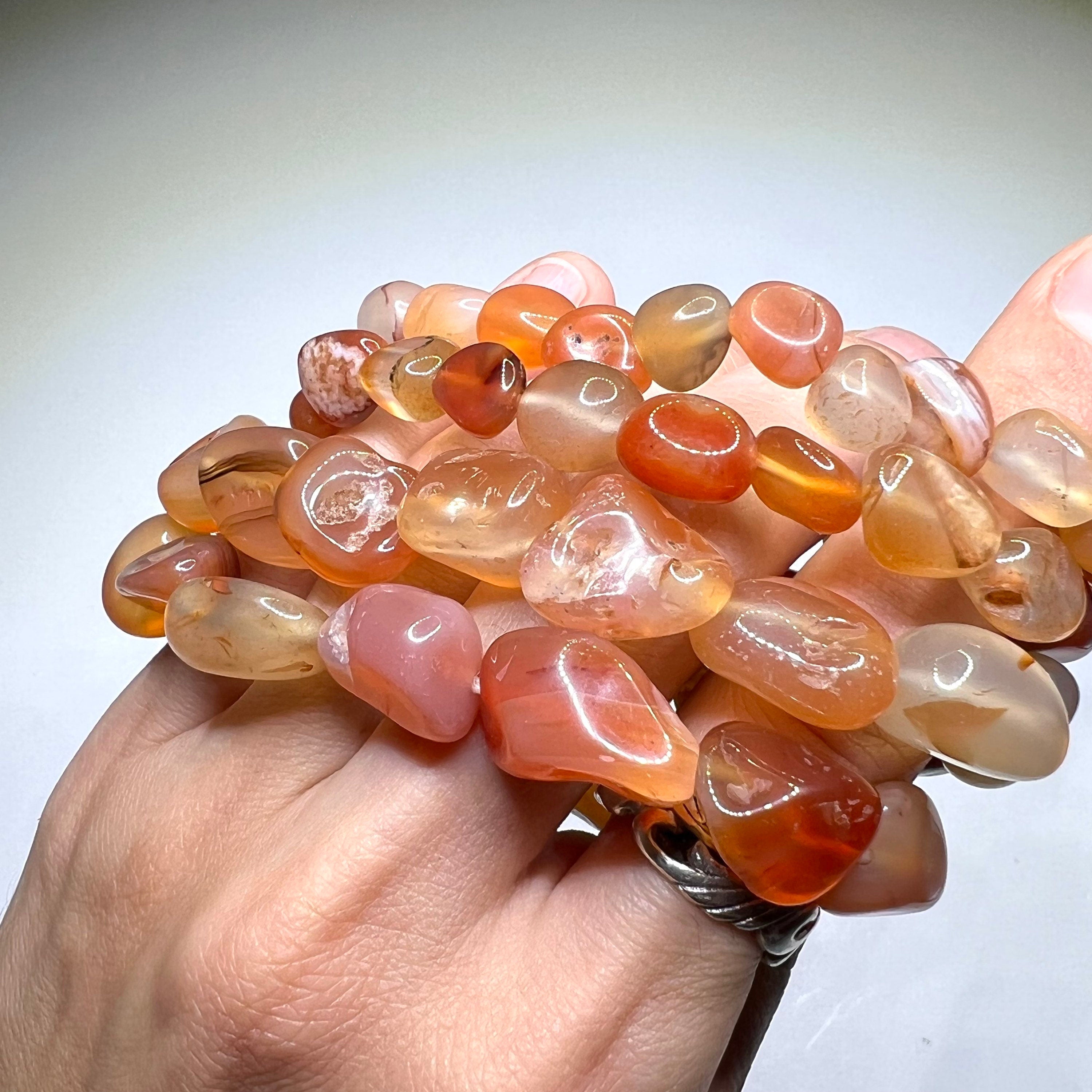 Carnelian Beaded Bracelet - Handmade Tumbled Crystal Bracelet