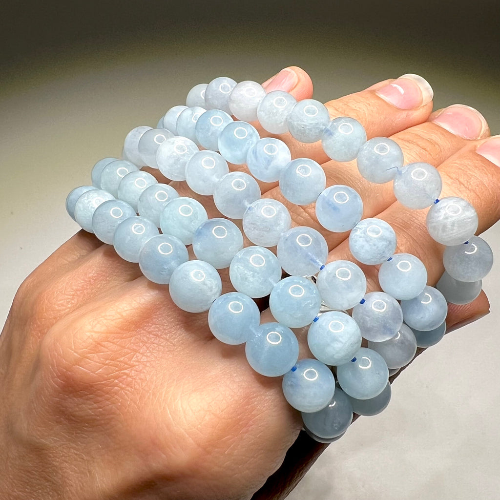 Aquamarine Crystal Bracelet: Handmade Gemstone Beaded Bracelet