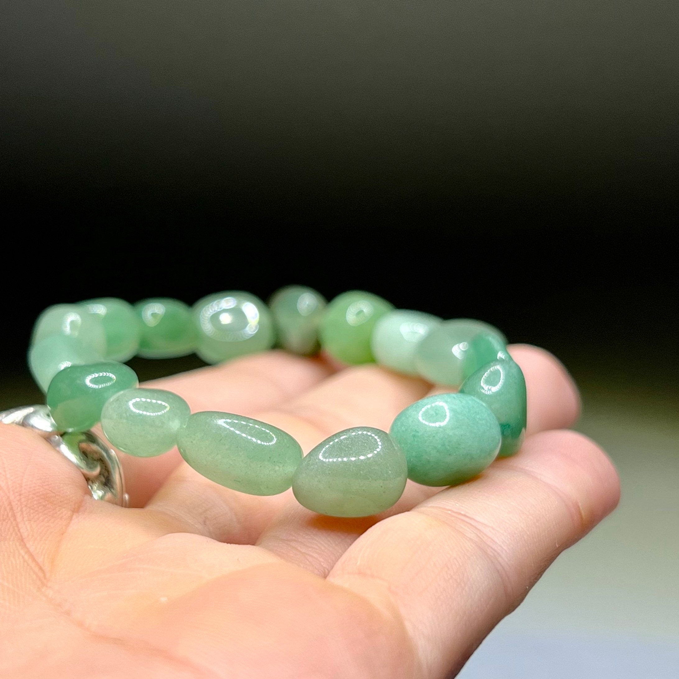 Green Aventurine Tumbled Crystal Bracelet: Gemstone Beaded Stretch Bracelet