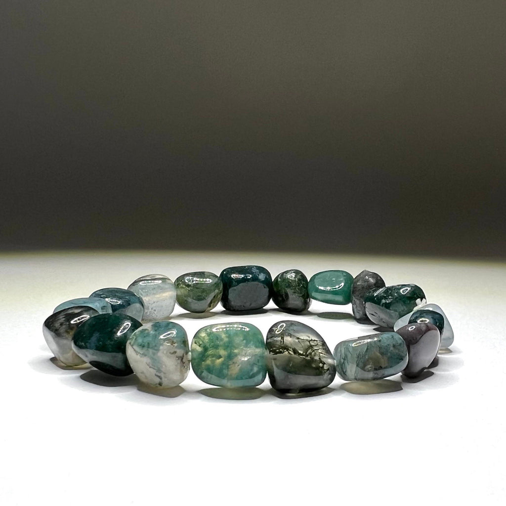 Moss Agate Crystal Bracelet: Tumbled Gemstone Beaded Bracelet