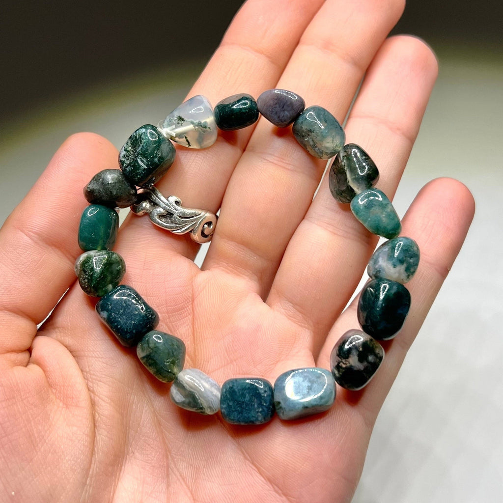 Moss Agate Crystal Bracelet: Tumbled Gemstone Beaded Bracelet