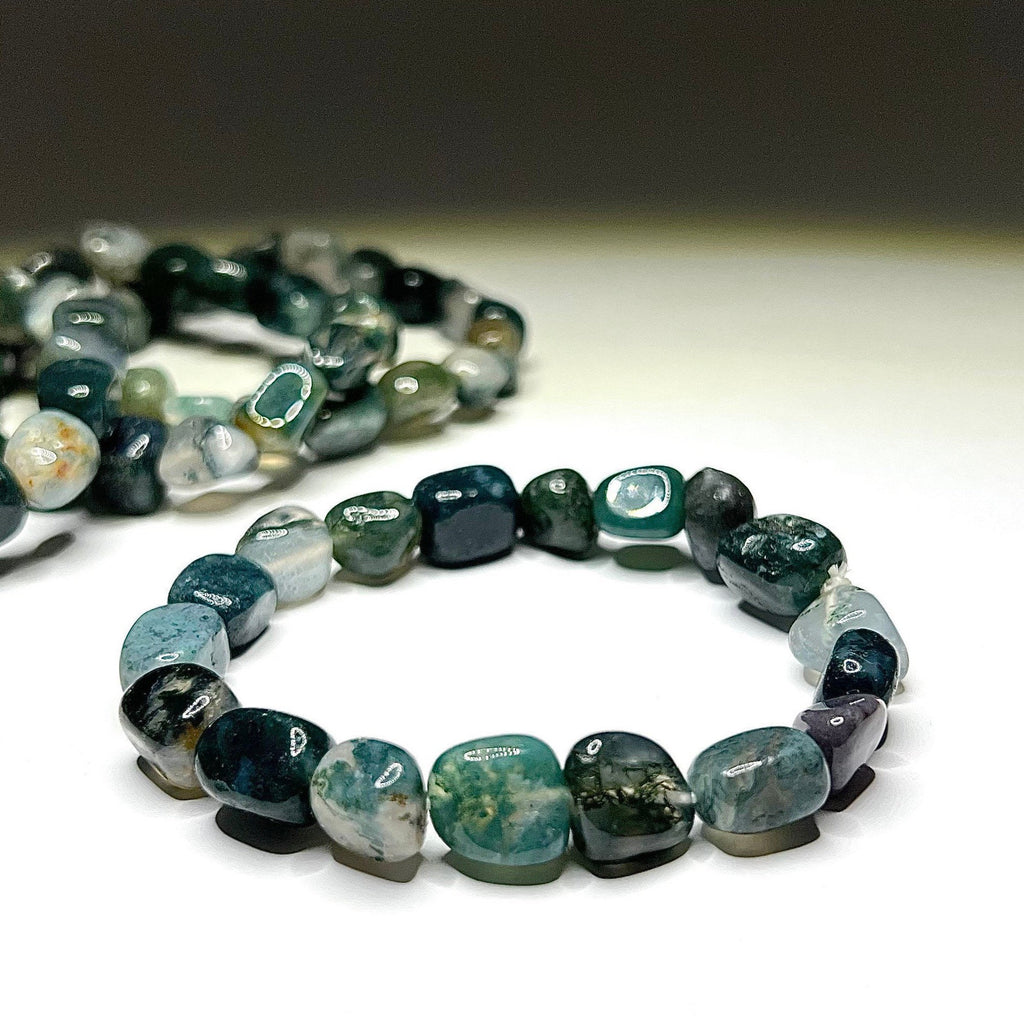 Moss Agate Crystal Bracelet: Tumbled Gemstone Beaded Bracelet