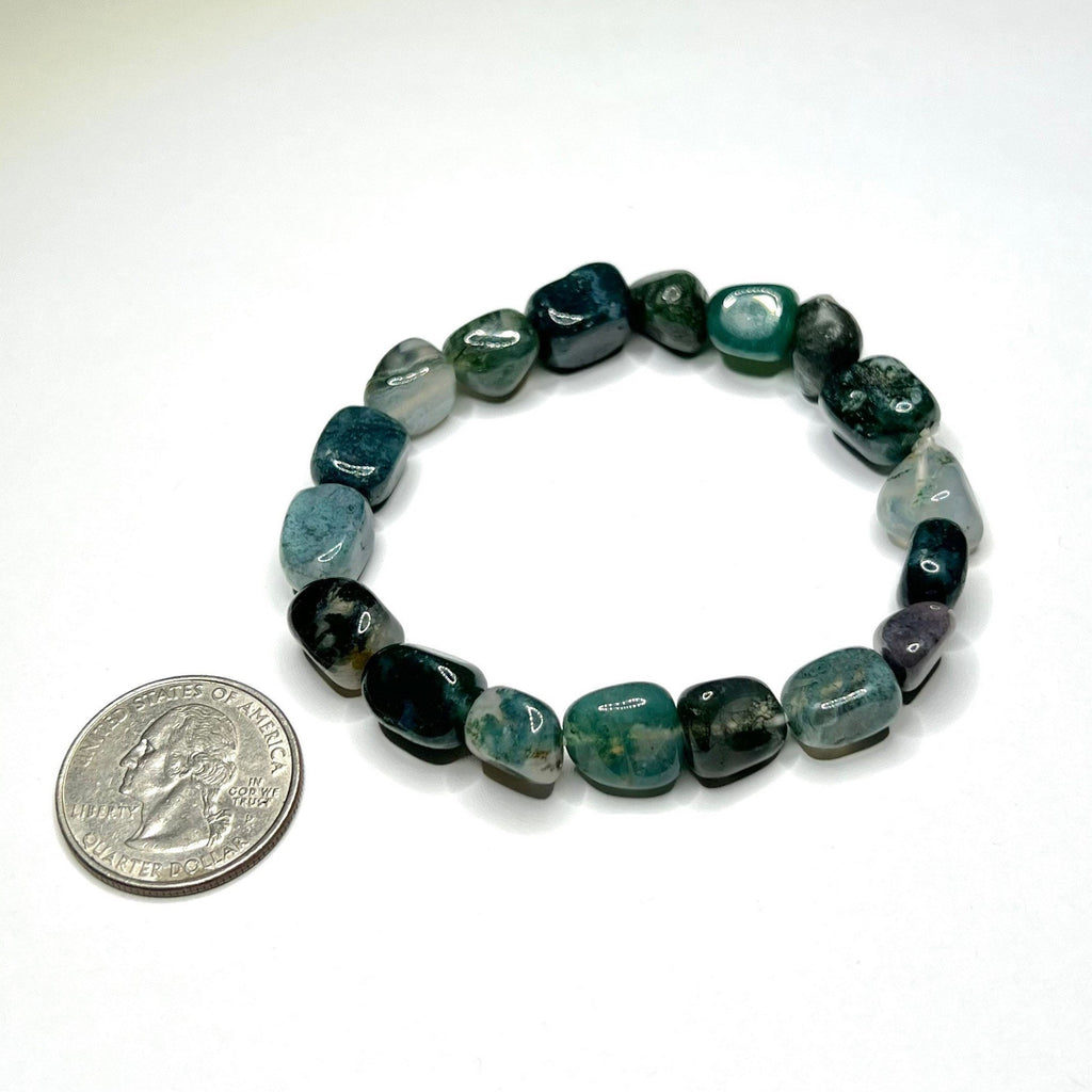Moss Agate Crystal Bracelet: Tumbled Gemstone Beaded Bracelet