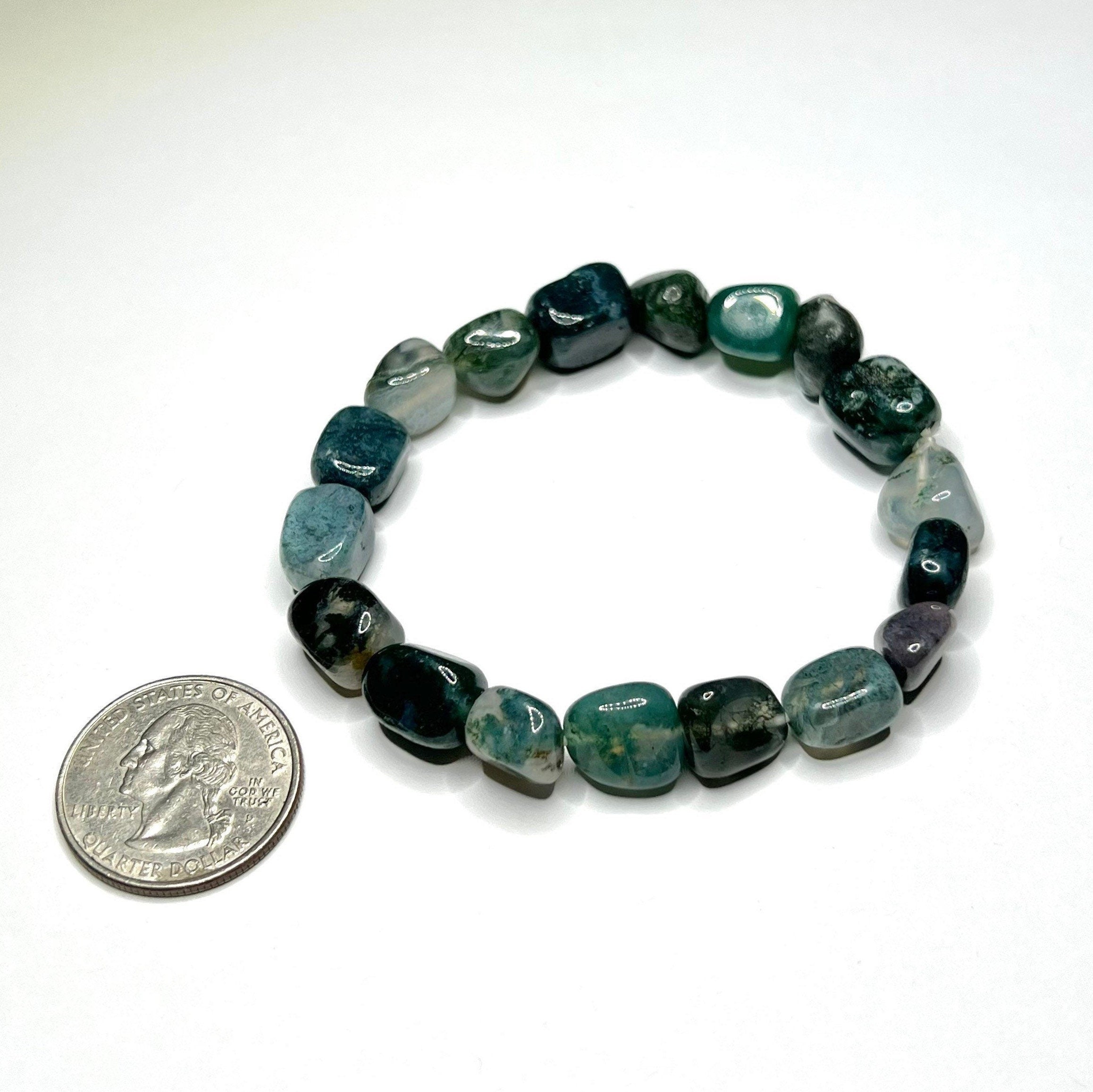 Moss Agate Crystal Bracelet: Tumbled Gemstone Beaded Bracelet
