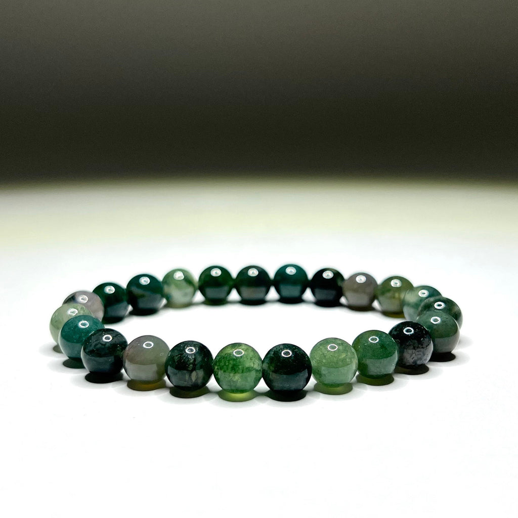 Moss Agate Crystal Bracelet: Gemstone Beaded Stretch Bracelet