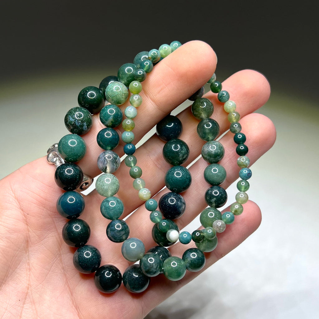 Moss Agate Crystal Bracelet: Gemstone Beaded Stretch Bracelet