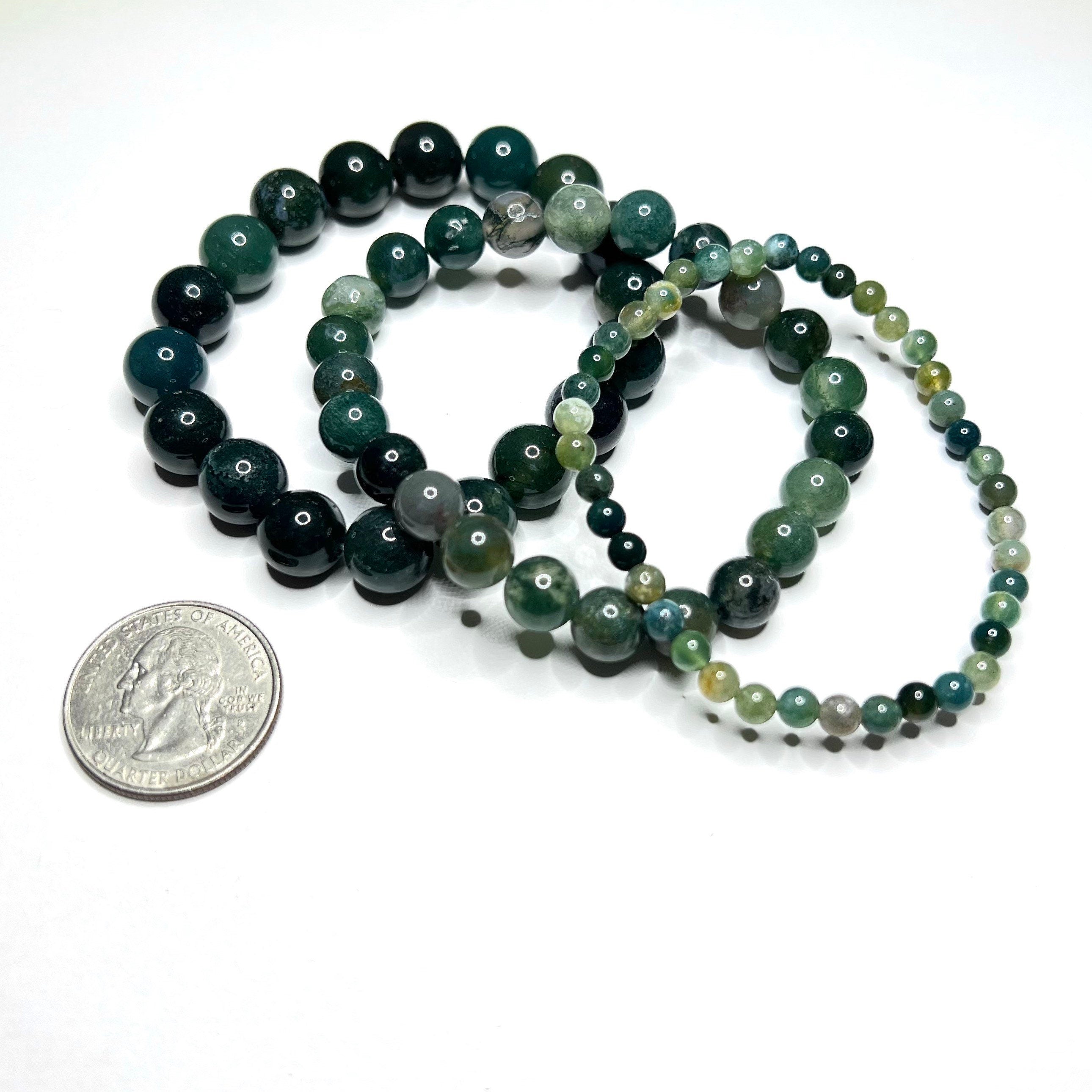 Moss Agate Crystal Bracelet: Gemstone Beaded Stretch Bracelet