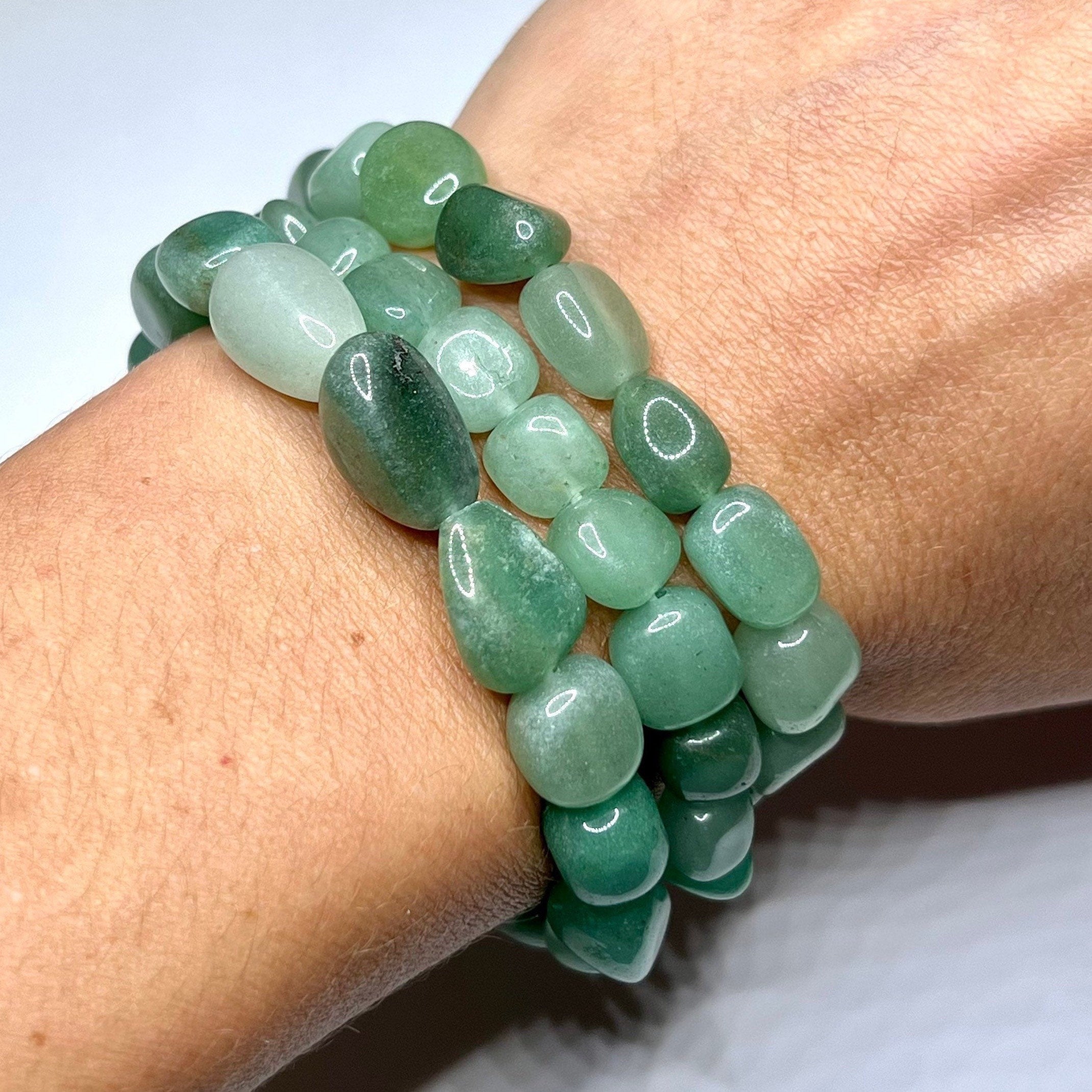 Green Aventurine Tumbled Crystal Bracelet: Gemstone Beaded Stretch Bracelet