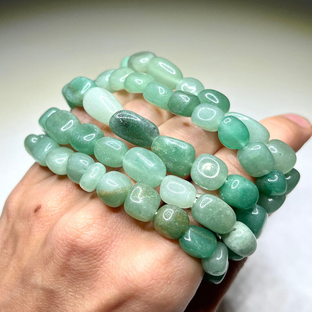 Green Aventurine Tumbled Crystal Bracelet: Gemstone Beaded Stretch Bracelet