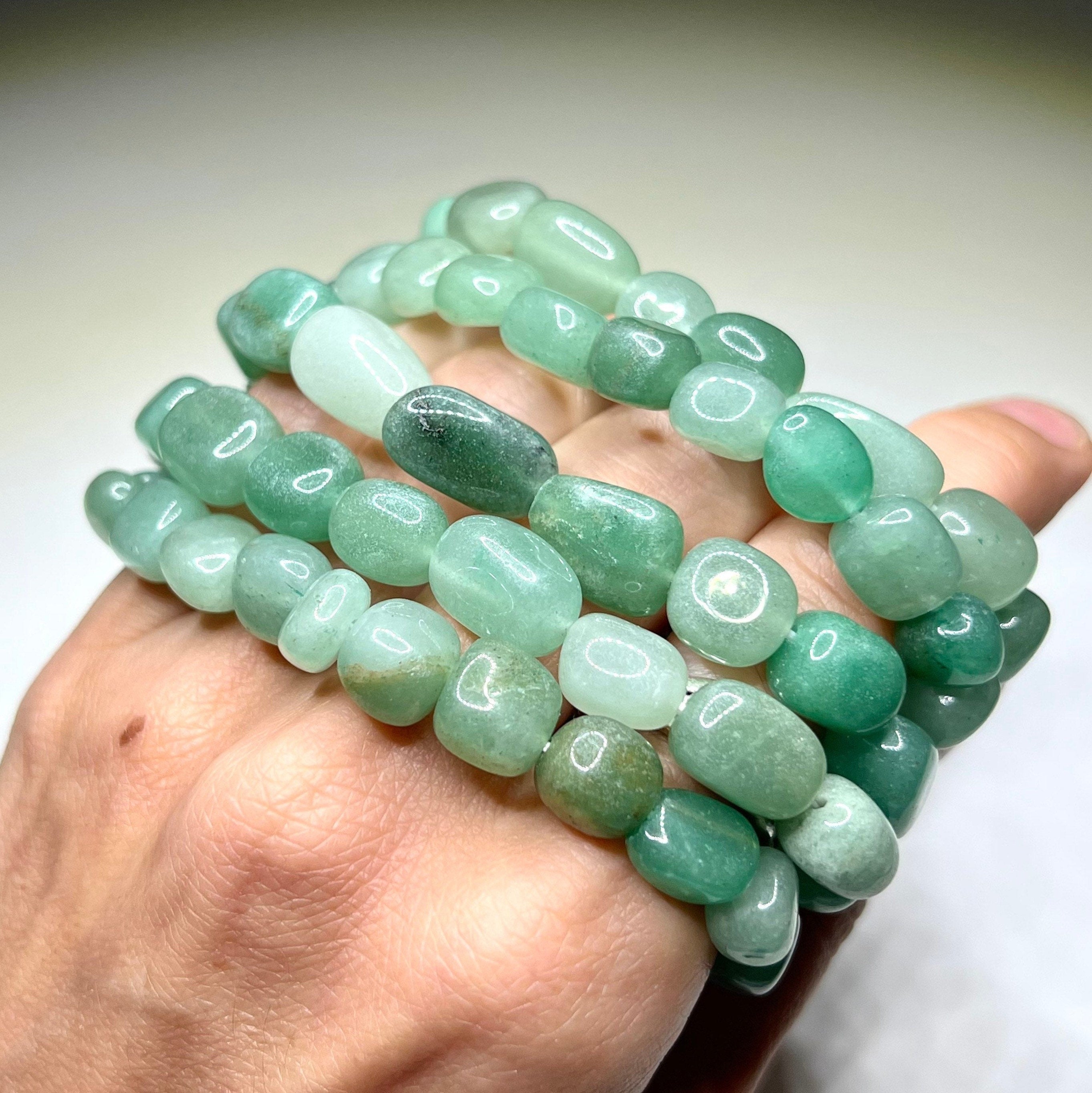 Green Aventurine Tumbled Crystal Bracelet: Gemstone Beaded Stretch Bracelet