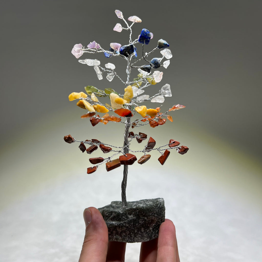 Chakra Gemstone Tree: Handmade Healing Crystal Tree with Wood Base